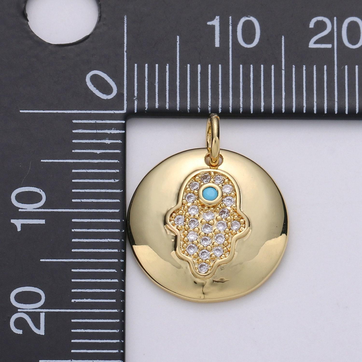 1pc 14k gold micro pave cz hamsa pendant charm, universe protective micro pave cz pendant charm, dainty torquoise jewelry, chgf-1708