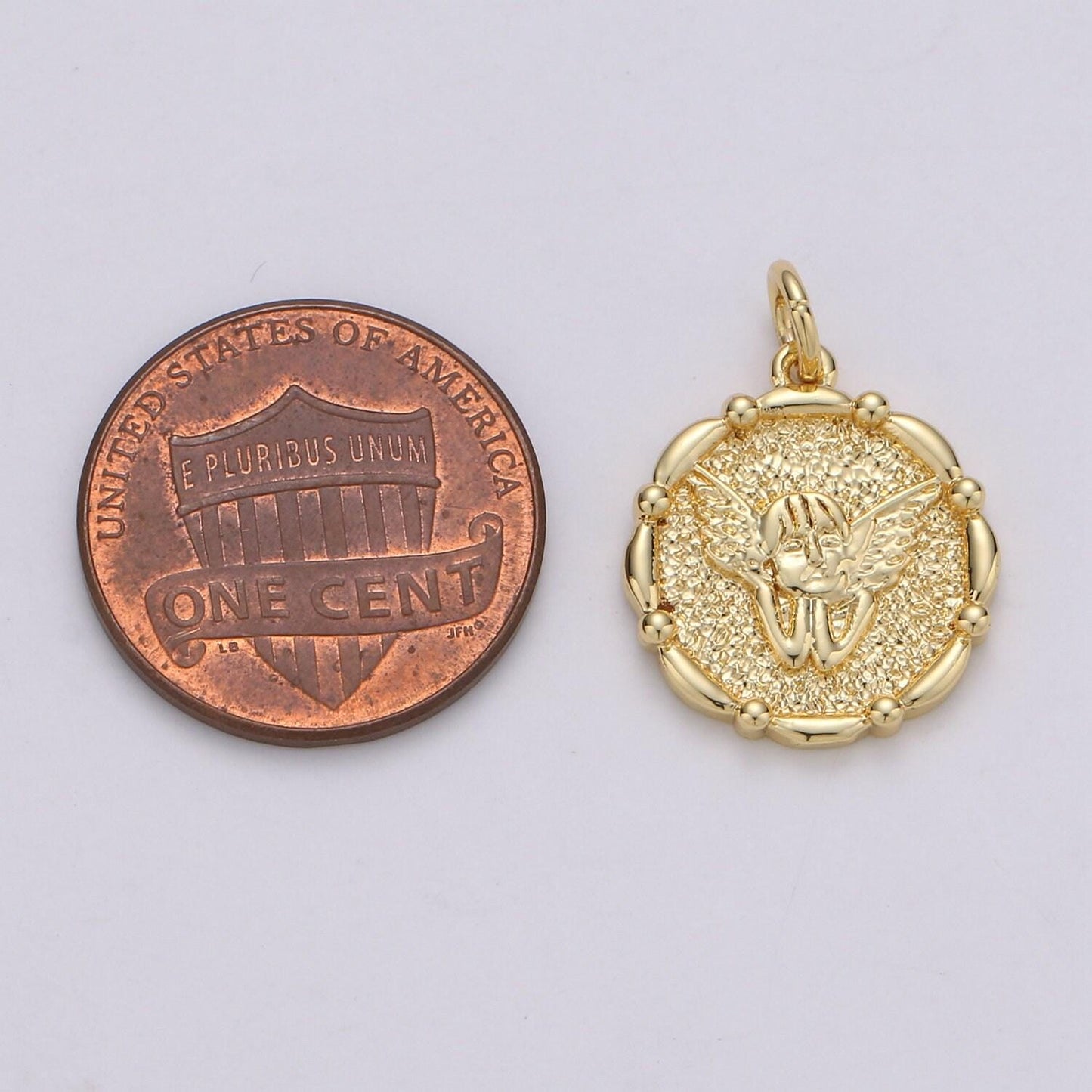1pc 14k gold angel pendant charm, cherub pendant charm, medallion charm round disc coin charm for diy jewelry, d676