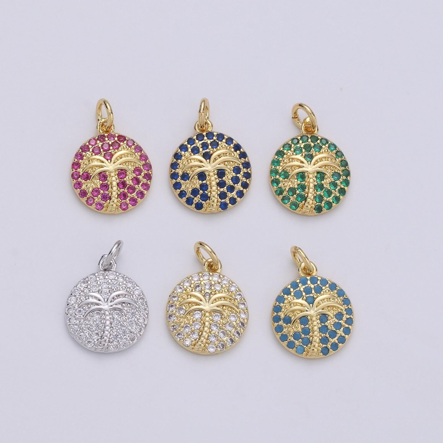 10x15mm 14k gold charms, pave palm tree, cz charms, palm tree pendant, gold charms, cz pendant, charms, micro pave charm d-645~d-650
