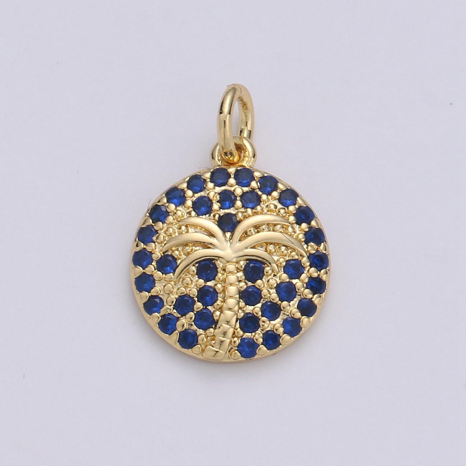 10x15mm 14k gold charms, pave palm tree, cz charms, palm tree pendant, gold charms, cz pendant, charms, micro pave charm d-645~d-650