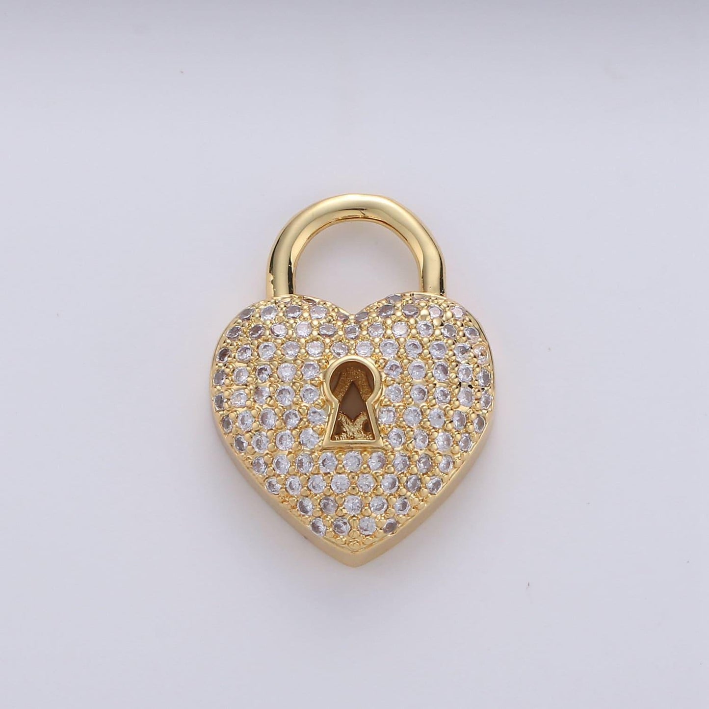 24k gold padlock charm gold cz micro pave charm pendant heart lock charm necklace for statement necklace component