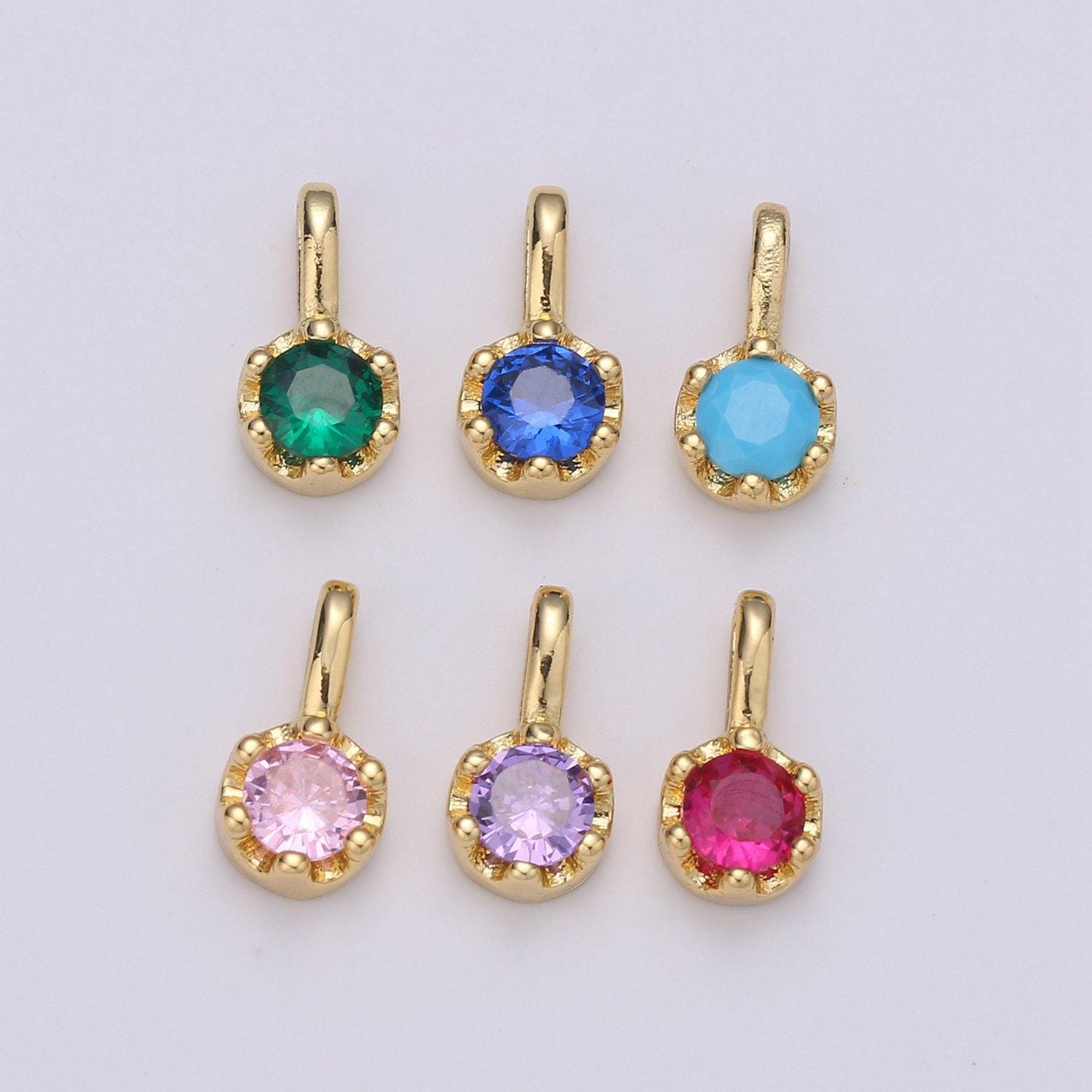 Tiny dainty round gold charm cz cubic zirconia 10mm charm drop round small color full cz birthstone add on charm dangle charm, ch: 1627-1632