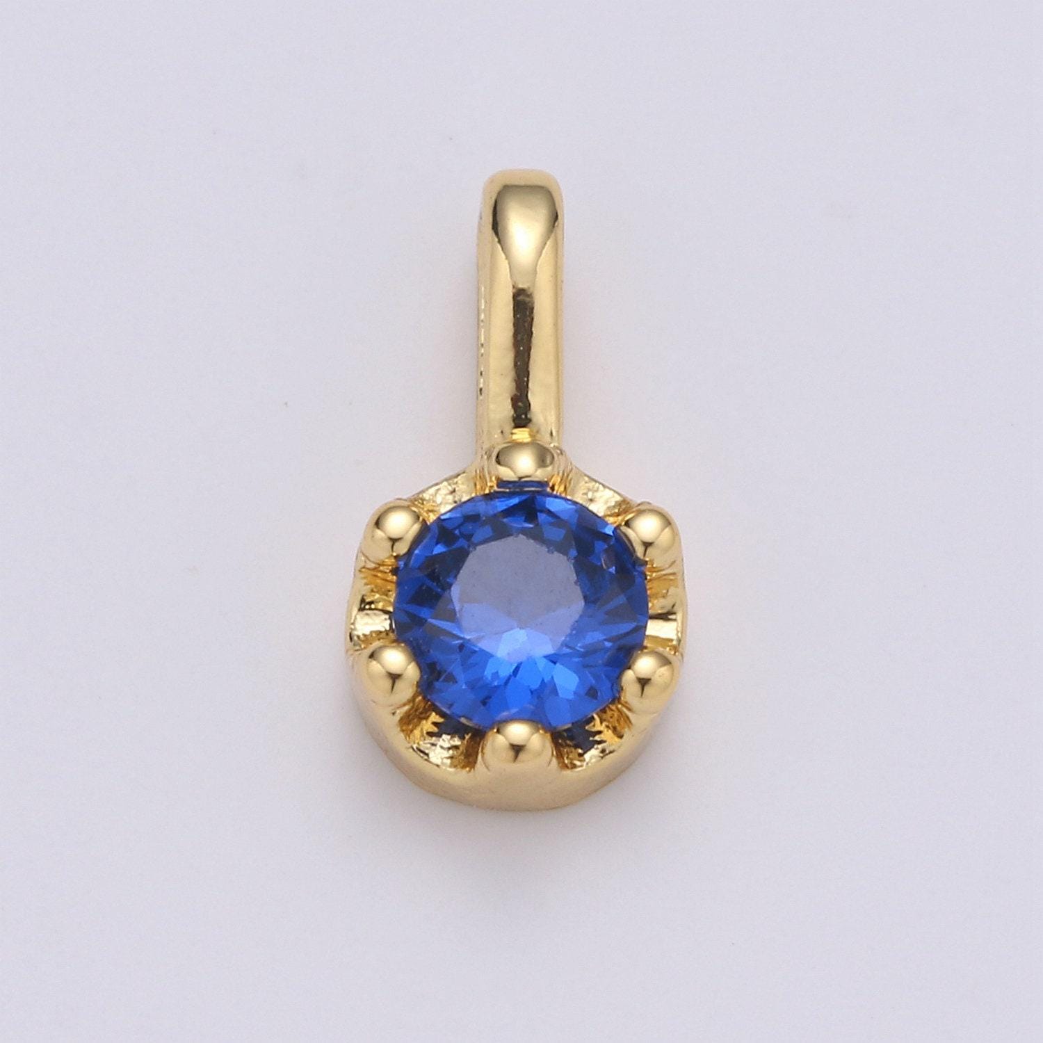 Tiny dainty round gold charm cz cubic zirconia 10mm charm drop round small color full cz birthstone add on charm dangle charm, ch: 1627-1632
