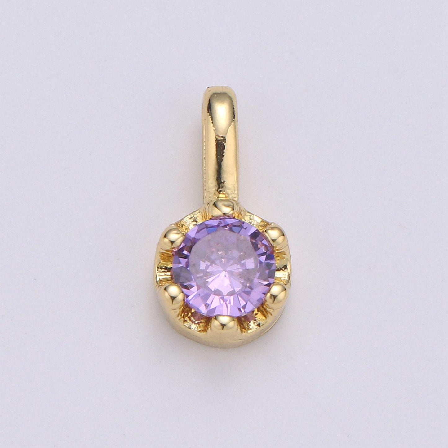 Tiny dainty round gold charm cz cubic zirconia 10mm charm drop round small color full cz birthstone add on charm dangle charm, ch: 1627-1632
