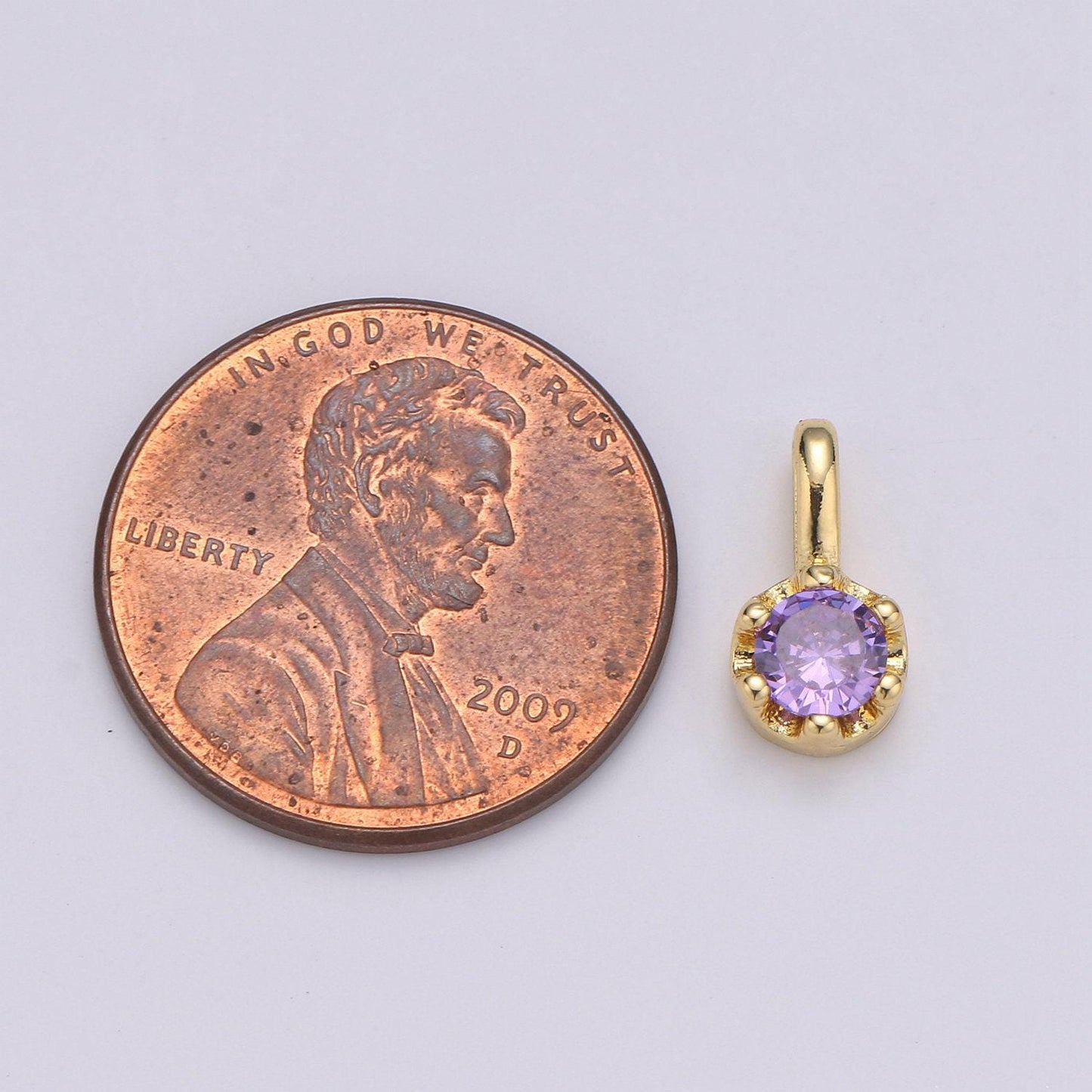 Tiny dainty round gold charm cz cubic zirconia 10mm charm drop round small color full cz birthstone add on charm dangle charm, ch: 1627-1632