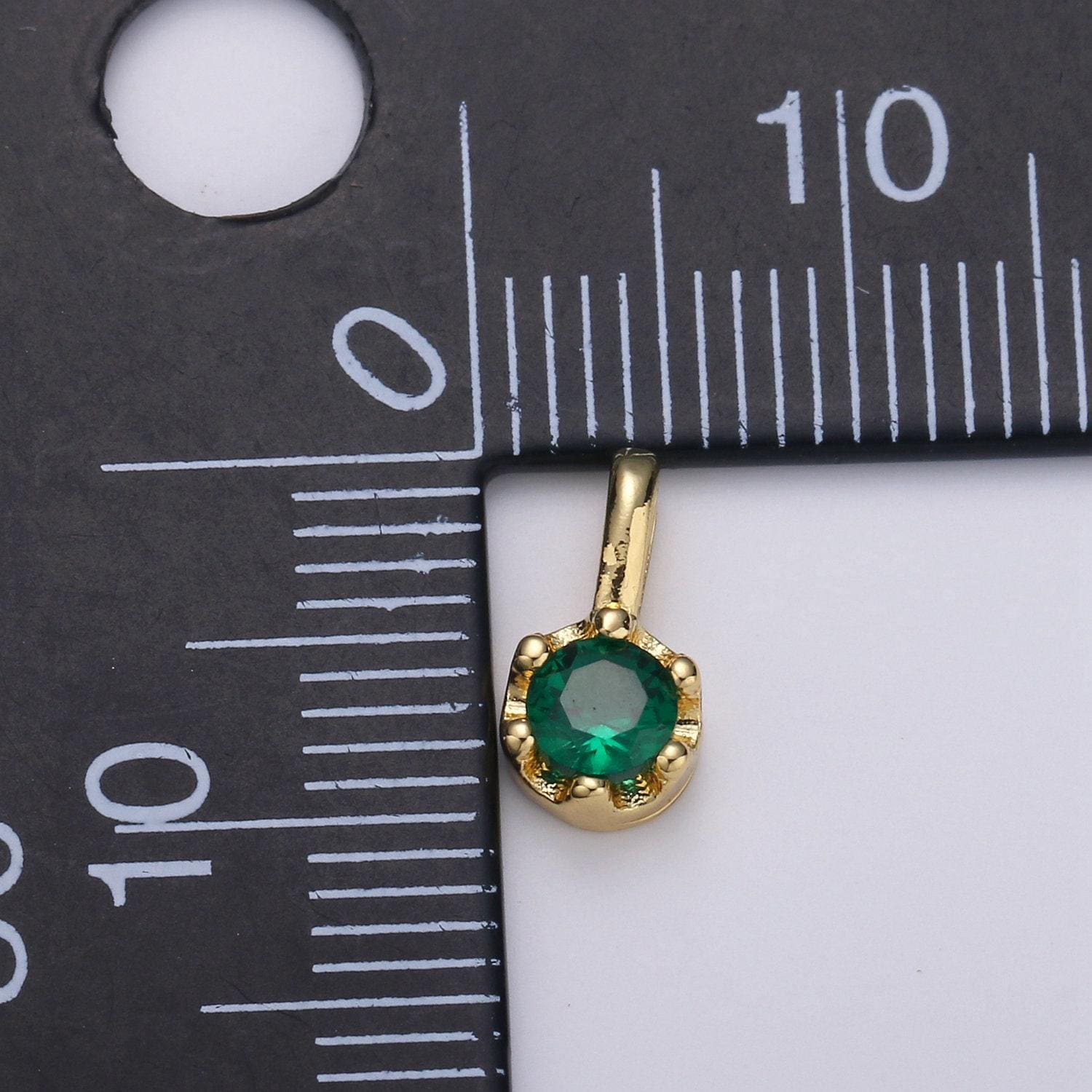 Tiny dainty round gold charm cz cubic zirconia 10mm charm drop round small color full cz birthstone add on charm dangle charm, ch: 1627-1632