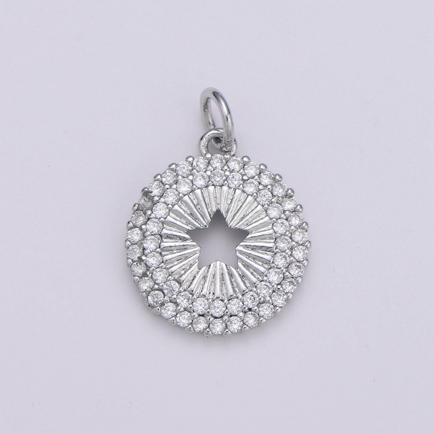 14mm 24k gold and silver round star charm - round star charm, micro pave star charm, twinkle star charm, 24k gold charm