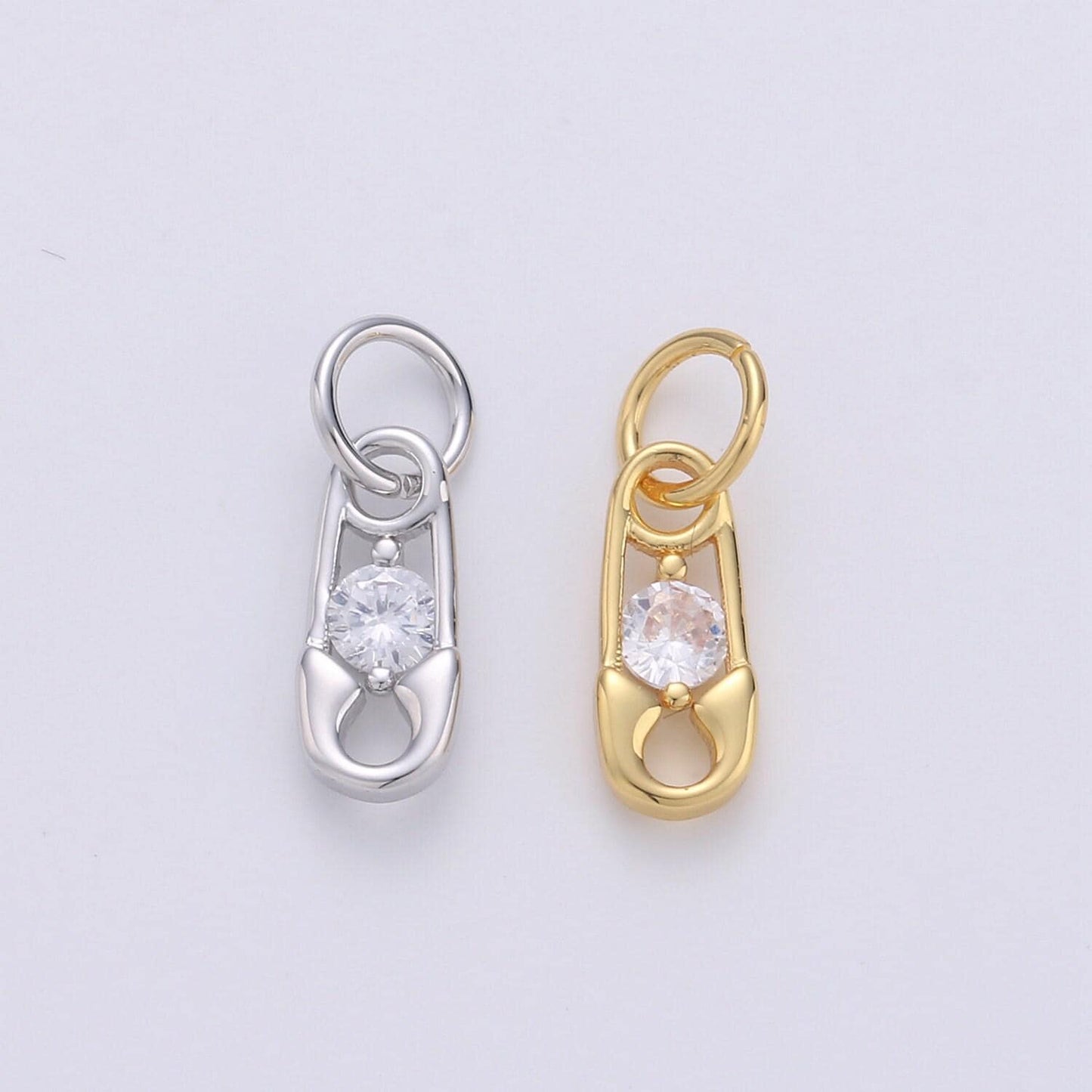 Mini safety pin charm in 24k gold for bracelet earring necklace charm