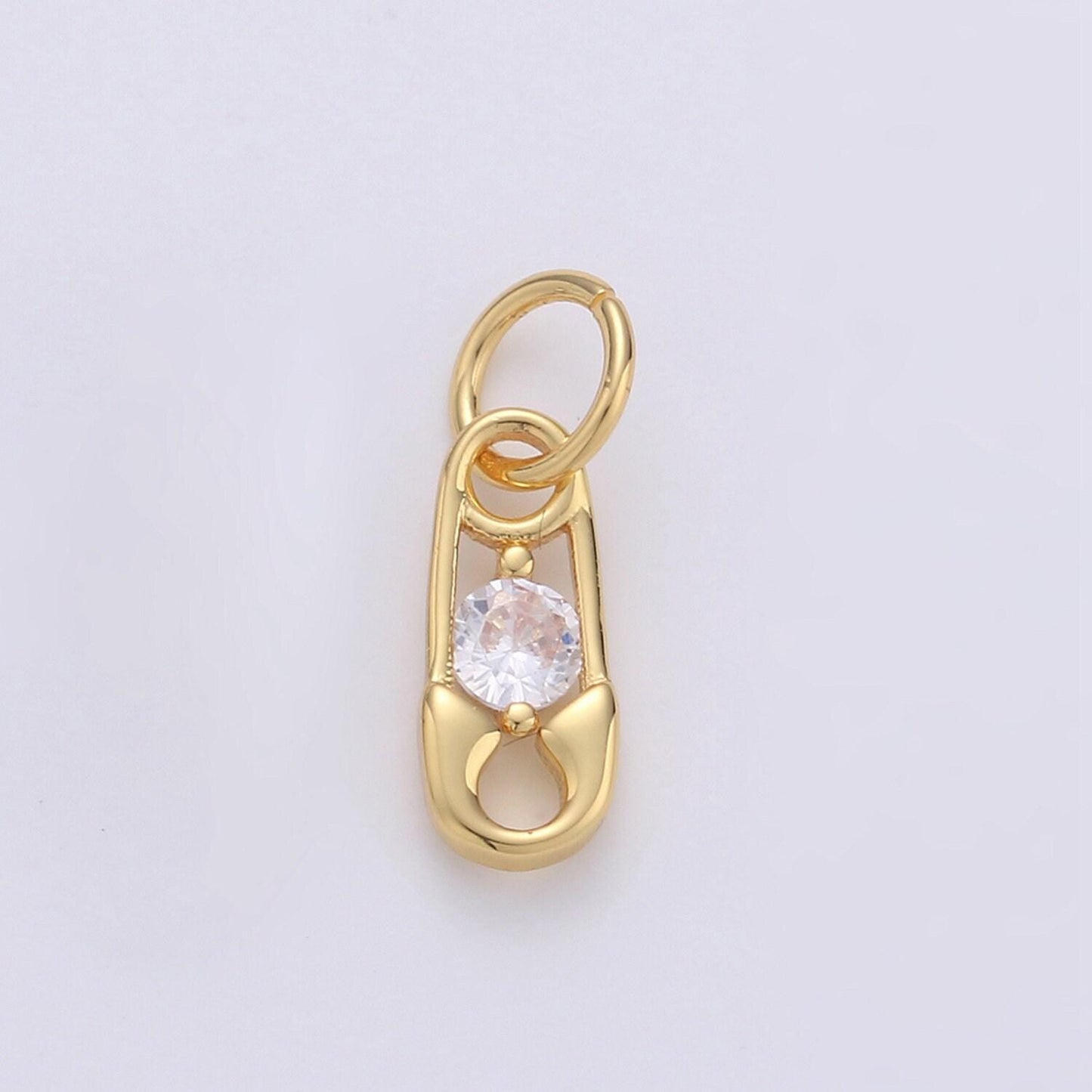 Mini safety pin charm in 24k gold for bracelet earring necklace charm
