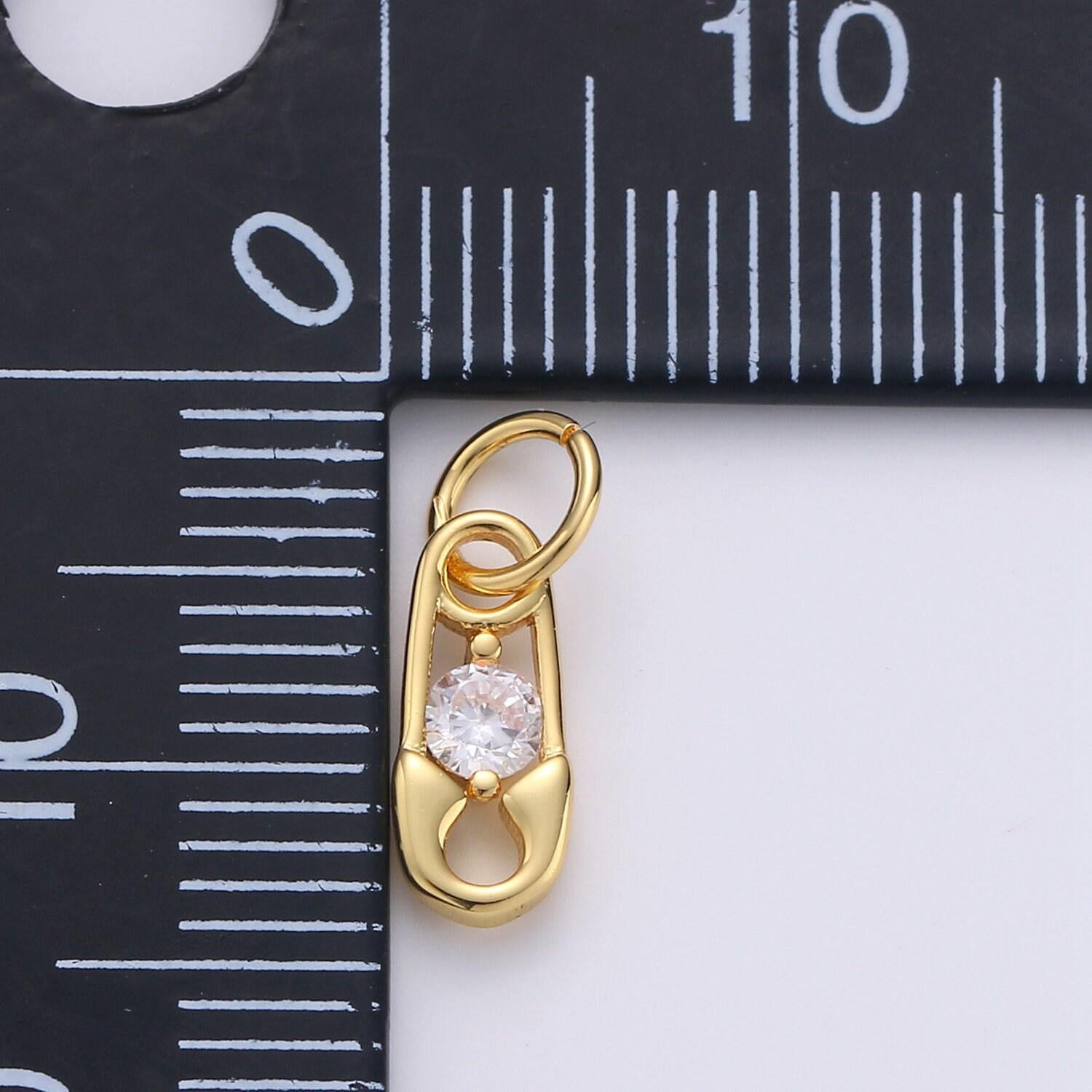 Mini safety pin charm in 24k gold for bracelet earring necklace charm