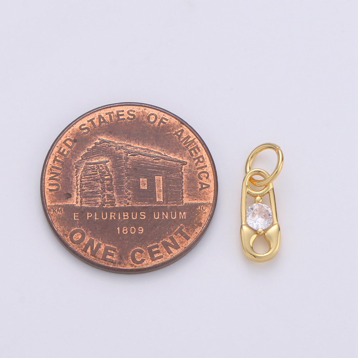 Mini safety pin charm in 24k gold for bracelet earring necklace charm