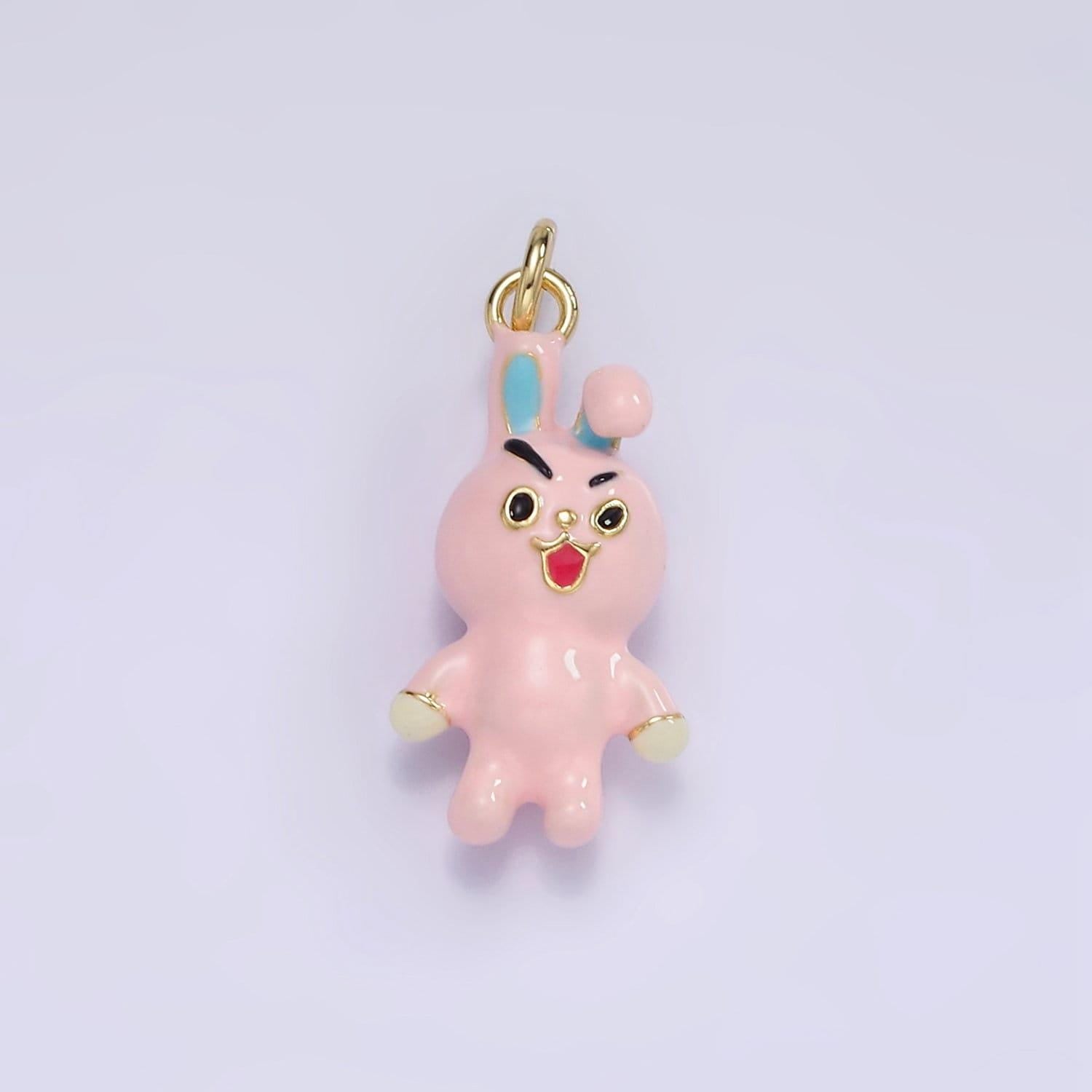 3d cute mini monster evil pink bunny charm 21mm enamel rabbit charm for bracelet earring necklace charm supply | d-551