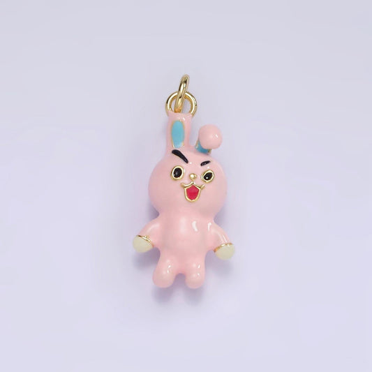 3d cute mini monster evil pink bunny charm 21mm enamel rabbit charm for bracelet earring necklace charm supply | d-551
