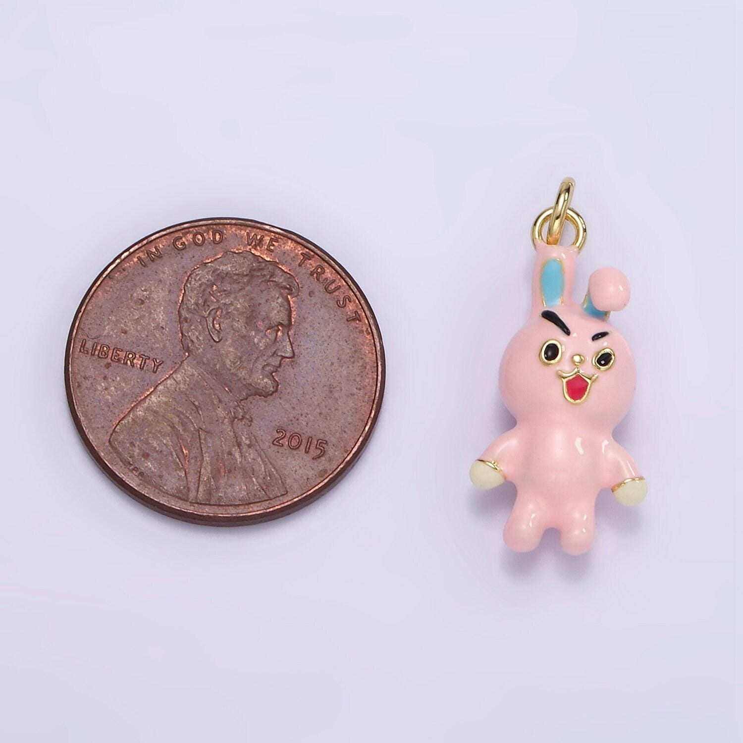 3d cute mini monster evil pink bunny charm 21mm enamel rabbit charm for bracelet earring necklace charm supply | d-551