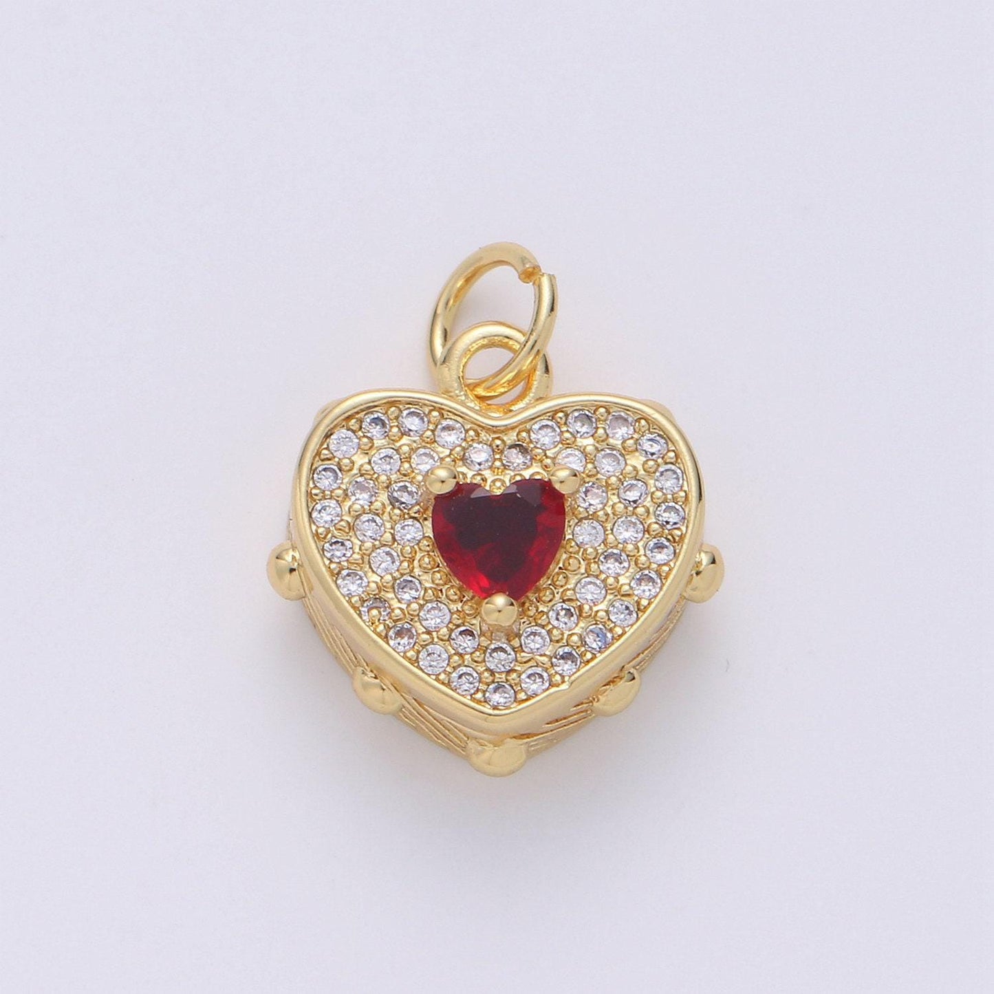 Dainty gold heart pendant necklace 24k gold  heart charm necklace micro pave love, heart charm for necklace bracelet earring supply