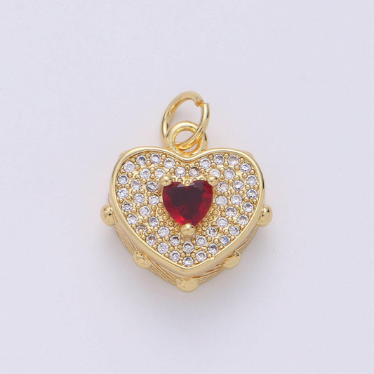 Dainty gold heart pendant necklace 24k gold  heart charm necklace micro pave love, heart charm for necklace bracelet earring supply