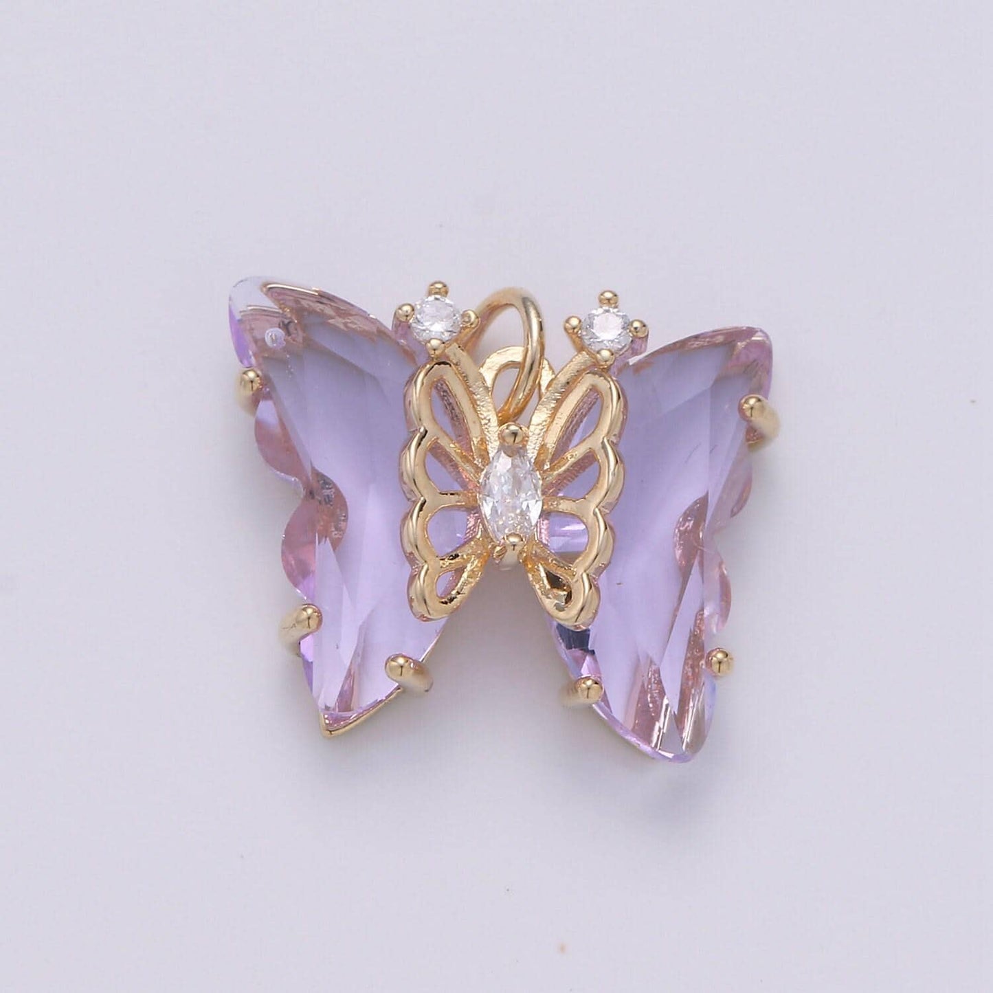 1pc large clear, blue, green pink,purple wings butterfly 24k gold micro pave cz mariposa pendant charm pendant, d520-d524