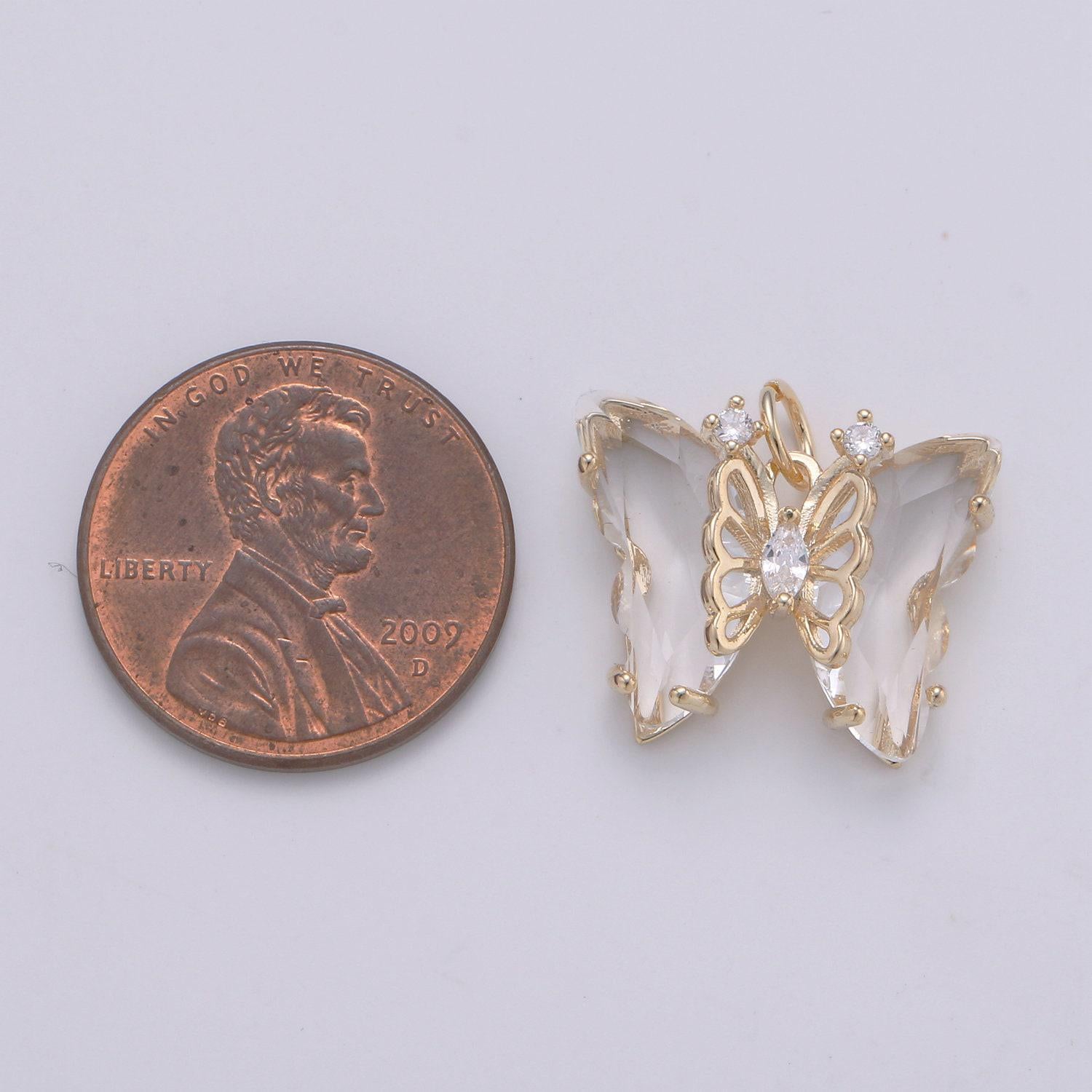 1pc large clear, blue, green pink,purple wings butterfly 24k gold micro pave cz mariposa pendant charm pendant, d520-d524