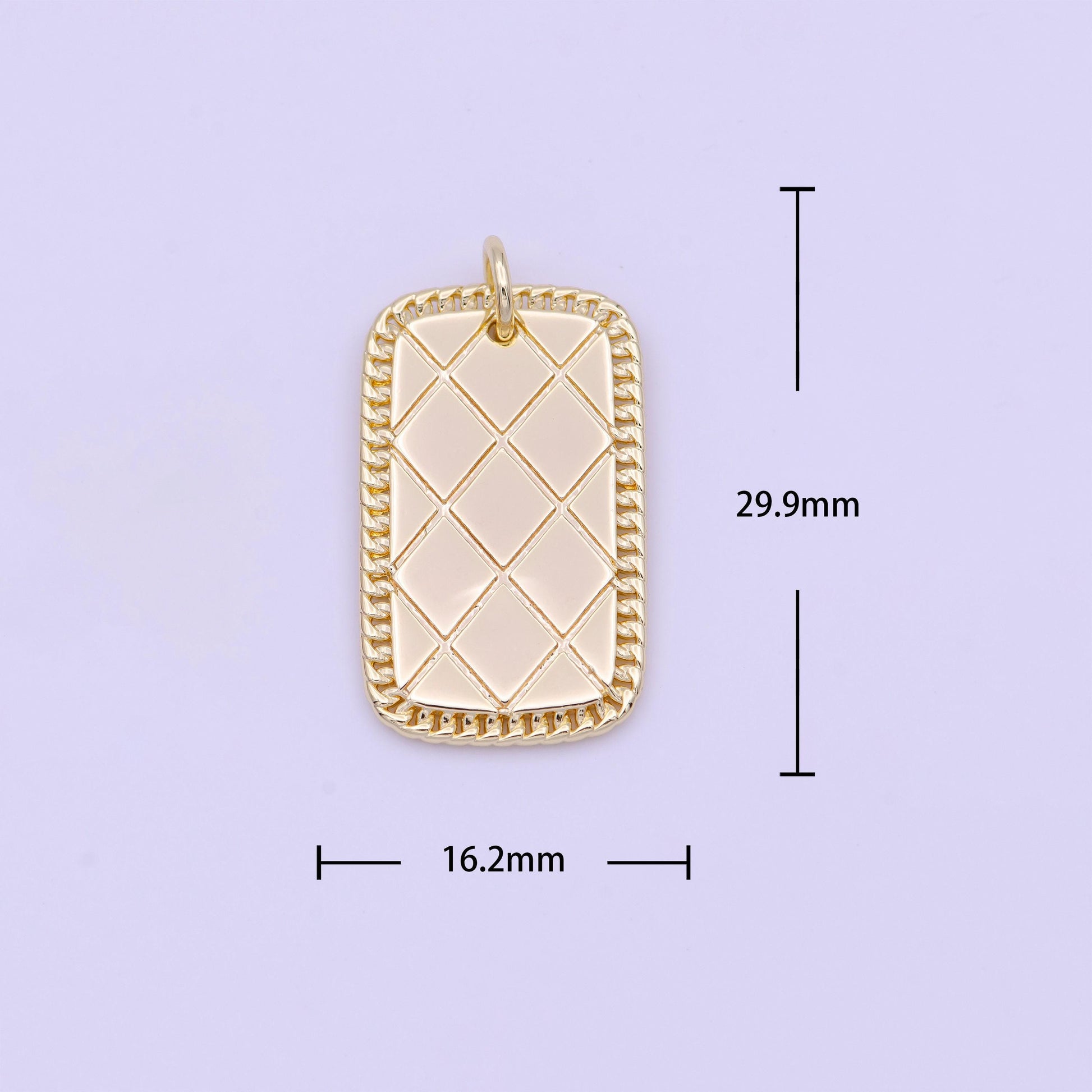 Gold minimalist military tag charm, gold plated dog tag pendant d-492