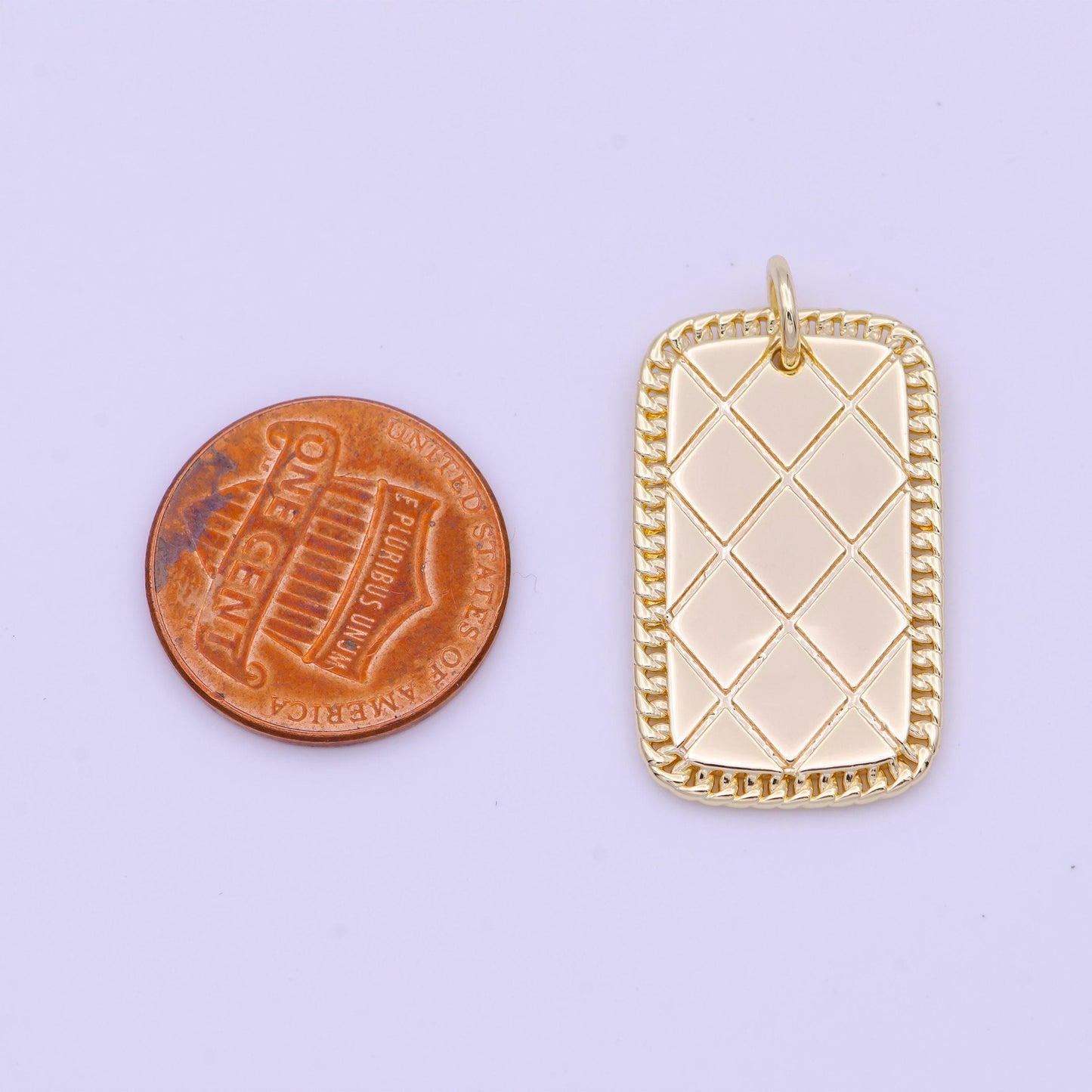 Gold minimalist military tag charm, gold plated dog tag pendant d-492
