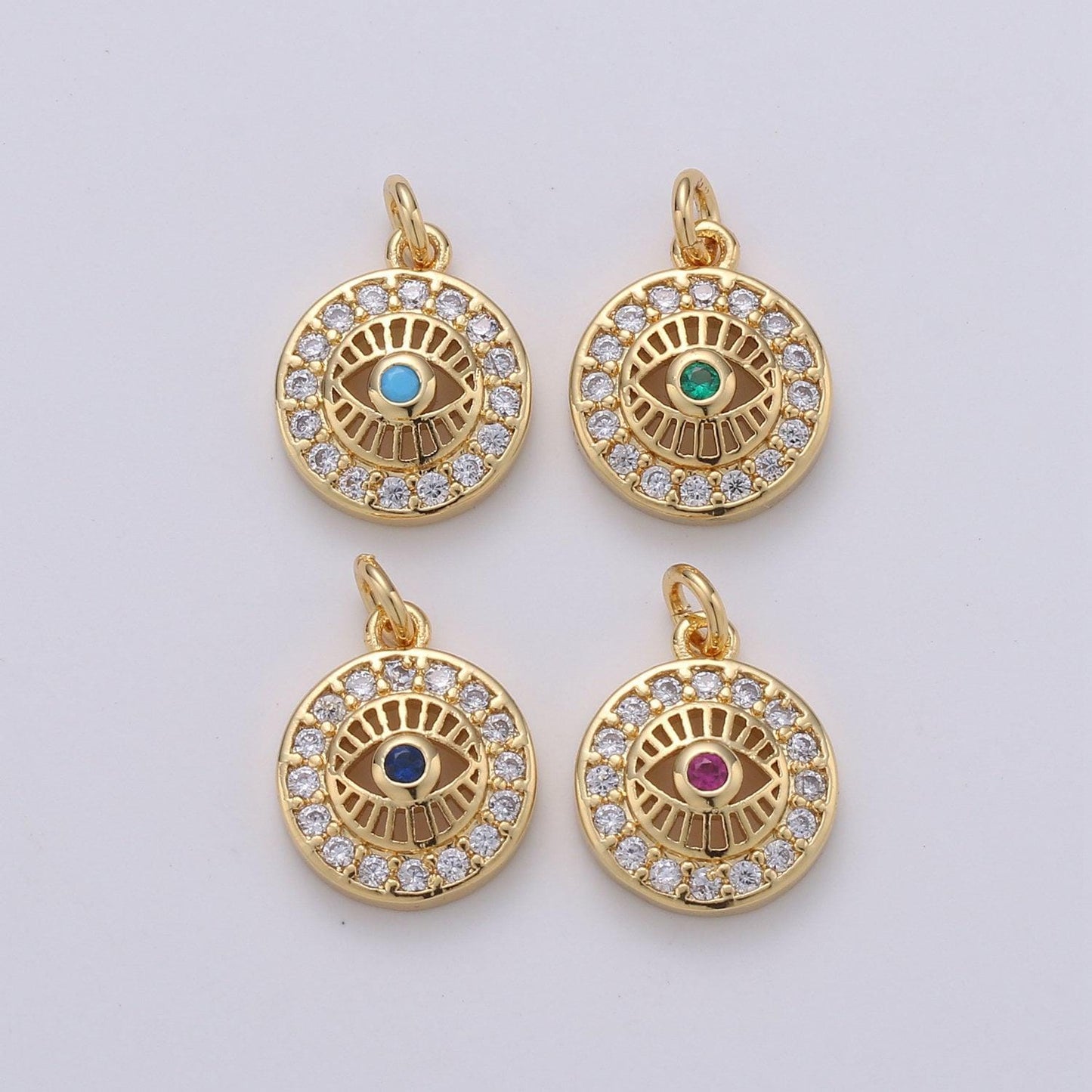 15x10mm 24k gold evil eye, micro pave evil eye charm, turquoise cubic charms, cz gold evil eye beads, pink green blue charms,