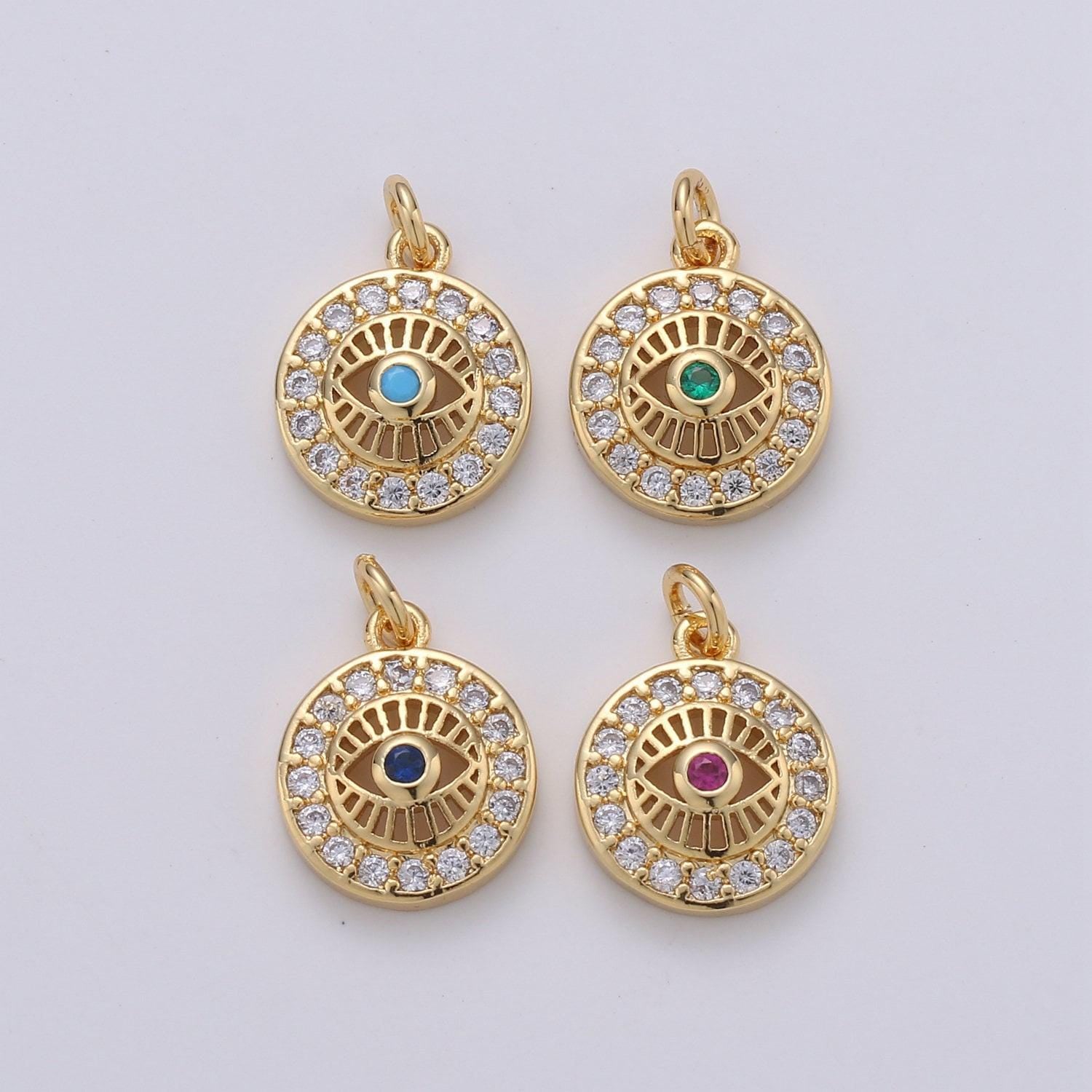 15x10mm 24k gold evil eye, micro pave evil eye charm, turquoise cubic charms, cz gold evil eye beads, pink green blue charms,