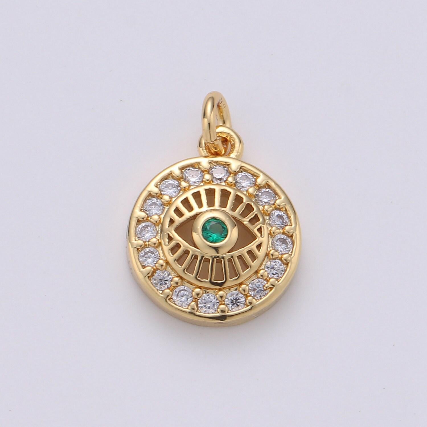 15x10mm 24k gold evil eye, micro pave evil eye charm, turquoise cubic charms, cz gold evil eye beads, pink green blue charms,