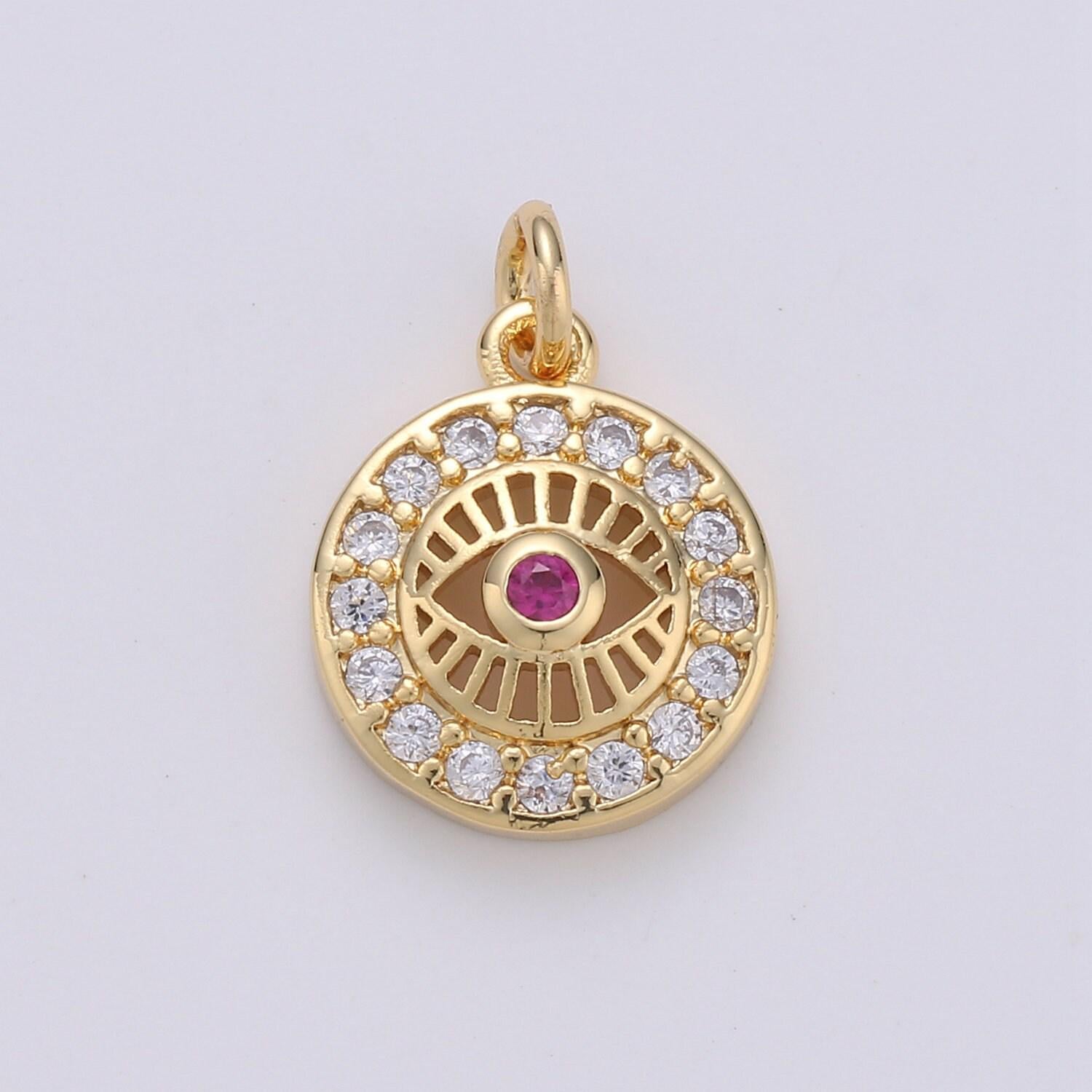 15x10mm 24k gold evil eye, micro pave evil eye charm, turquoise cubic charms, cz gold evil eye beads, pink green blue charms,