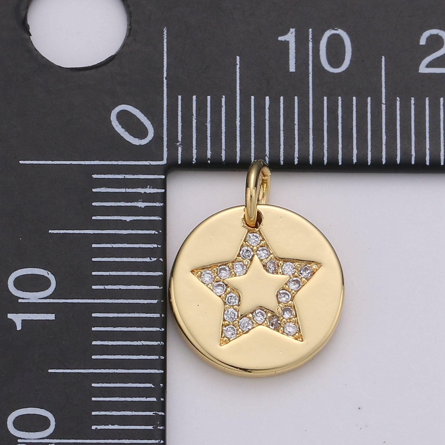 10mm round coin charm - round star charm, micro pave star charm, twinkle star charm, 24k gold charm chgf-1498, 1499