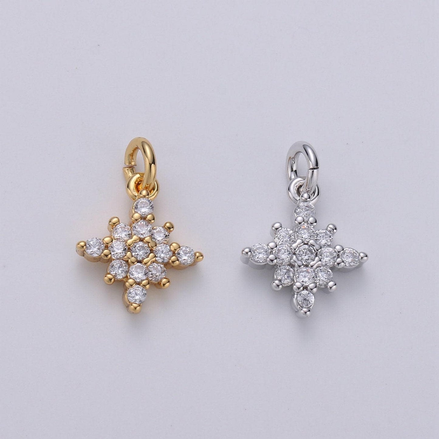 1pc dainty 24k gold micro pave cz north star pendant charm, north star pendant charm, silver star pendant, for diy jewelry making d463 d464