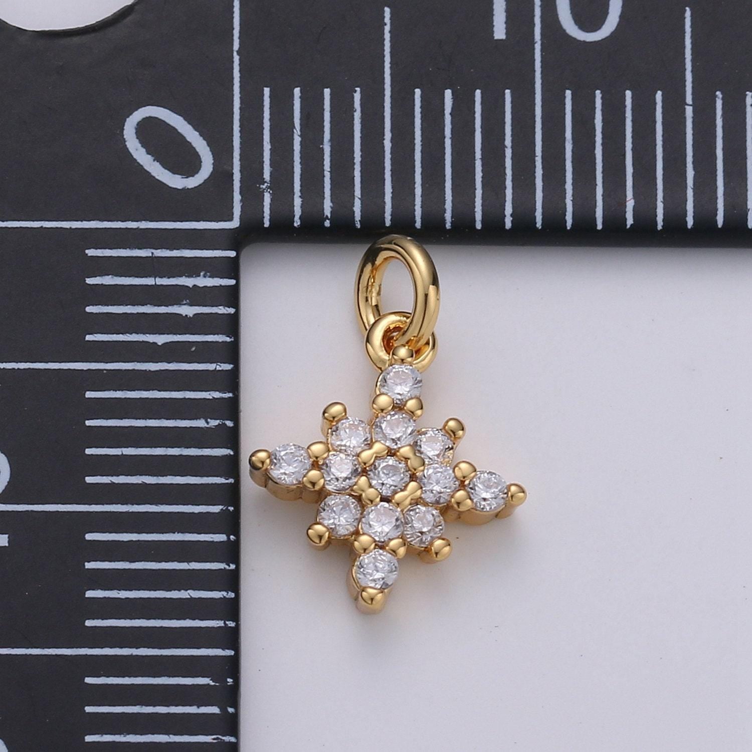 1pc dainty 24k gold micro pave cz north star pendant charm, north star pendant charm, silver star pendant, for diy jewelry making d463 d464