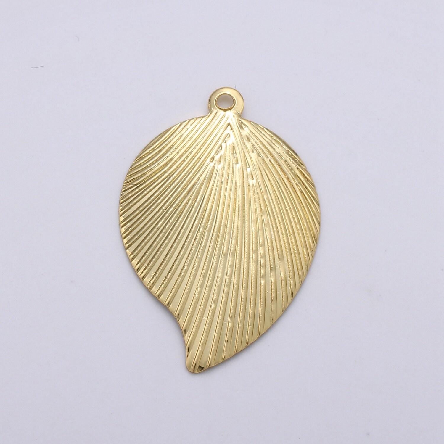 Dainty flat leaf charm pendant gold leaf petal charm for diy jewelry making 24k gold findings