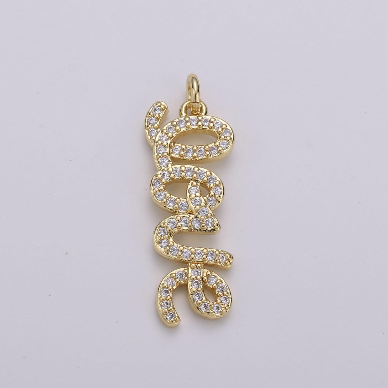 Silver love charm pendant cz micro pave, love words pendant charm, gold dangle charm, word charm, love pendant cubic zirconia charm | d-457