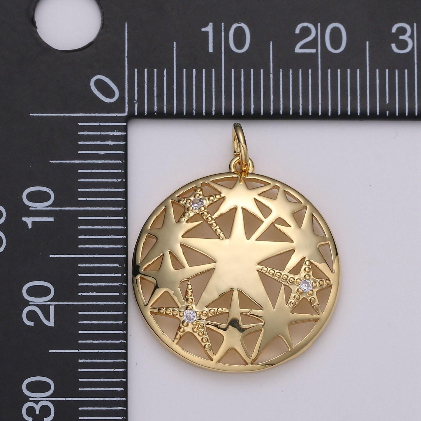 1pc 24k gold micro pave star charm, cubic zirconia medallion pendant charm, charm, for diy jewelry d-437