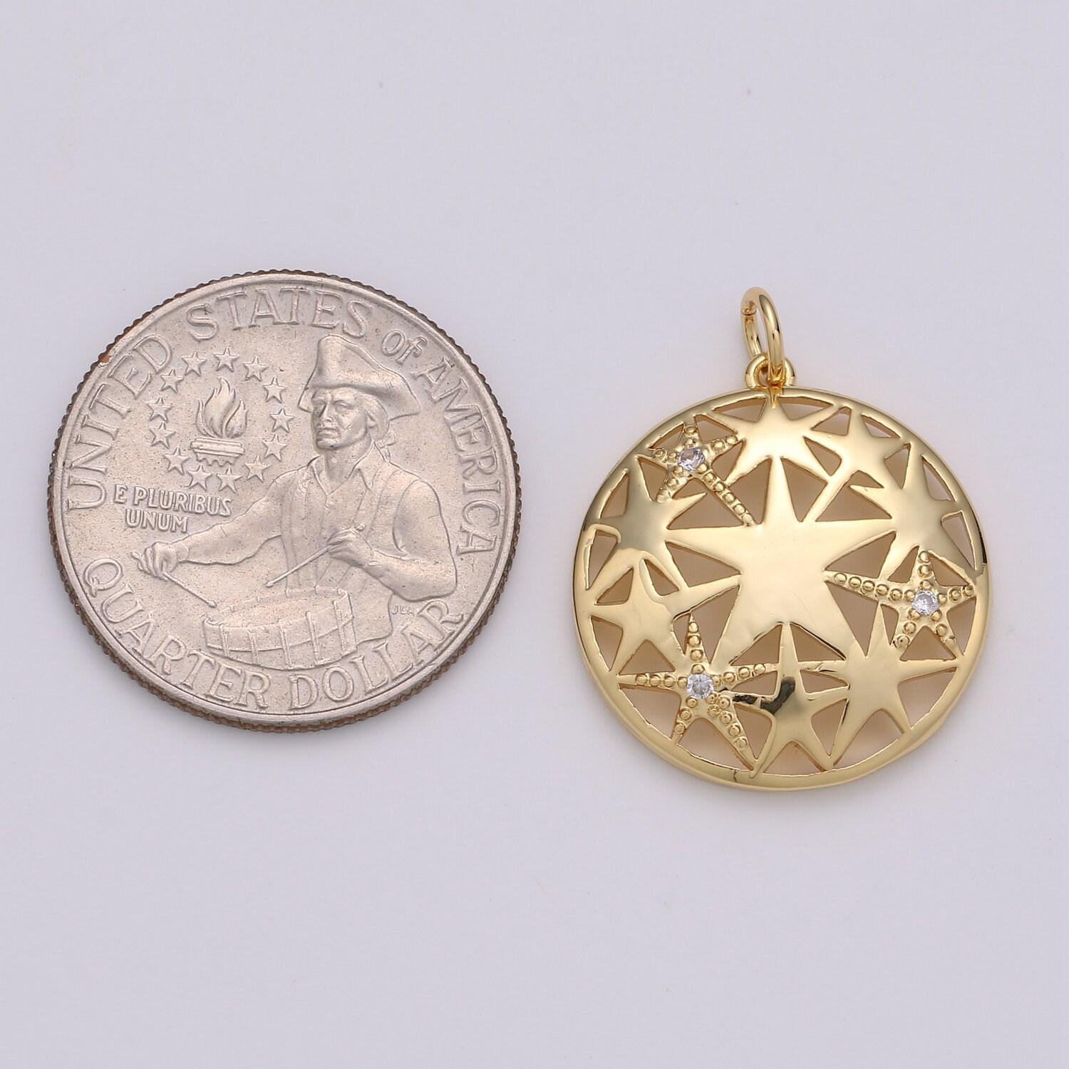 1pc 24k gold micro pave star charm, cubic zirconia medallion pendant charm, charm, for diy jewelry d-437