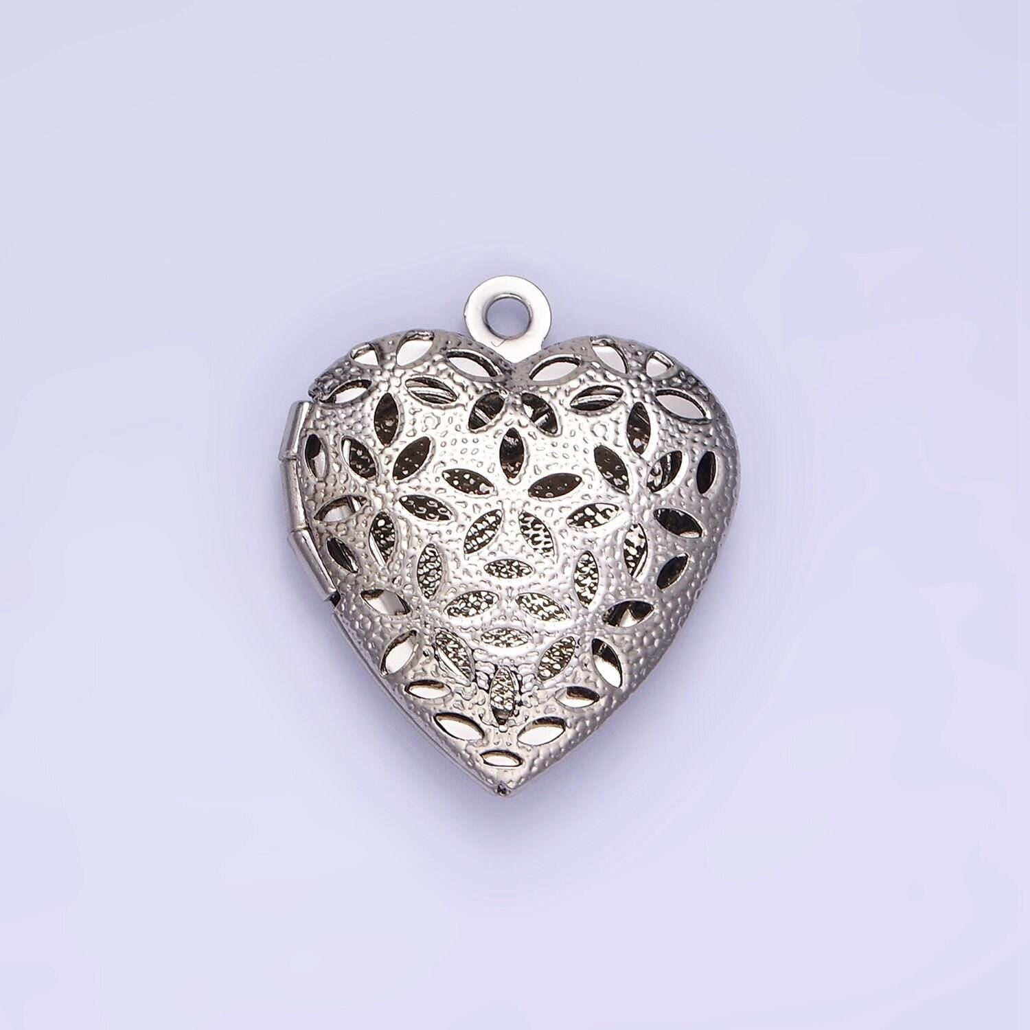 14k gold filled open floral flower locket pendant in gold & silver | d399