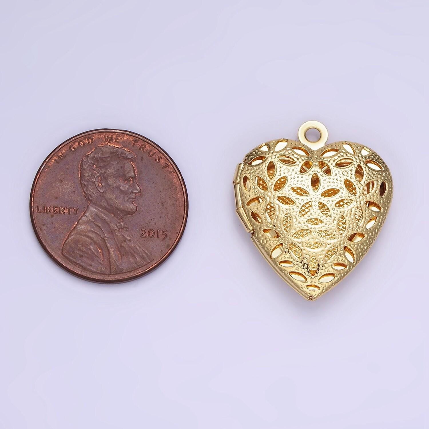 14k gold filled open floral flower locket pendant in gold & silver | d399