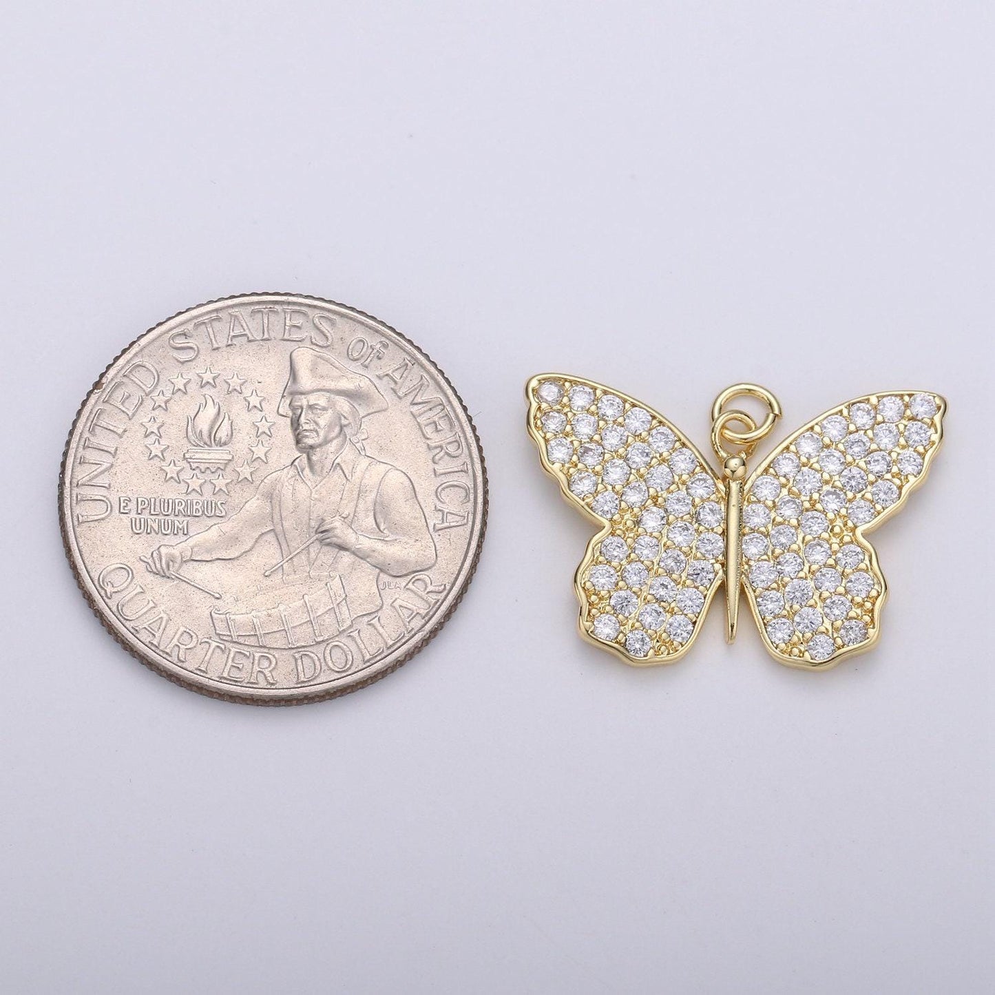 14k gold butterfly charm cz micro pave, butterfly pendant, butterfly bracelet, cubic zirconia charm silver mariposa charm, d387,d388