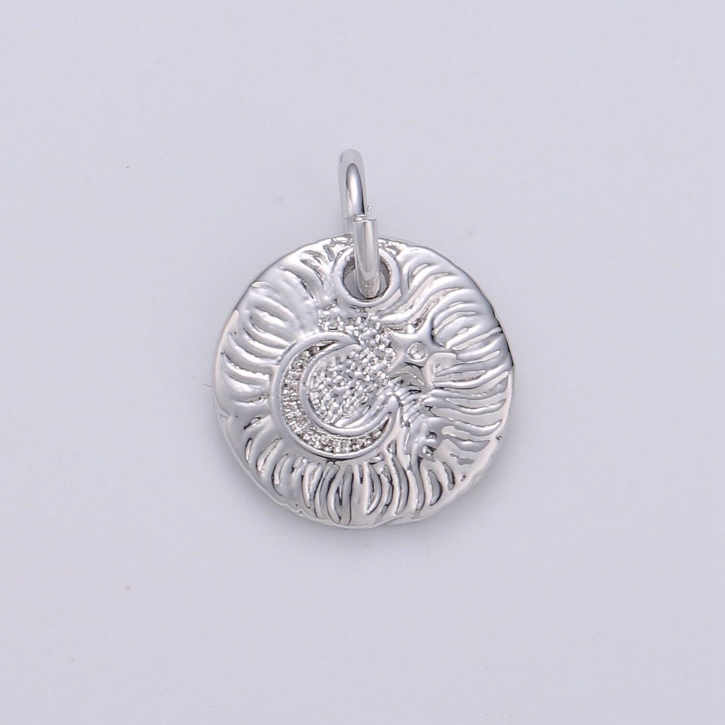 Celestial jewelry gold crescent moon charm rustic coin disc charm jewelry making supply 24k gold findings chgf-1400, 1401