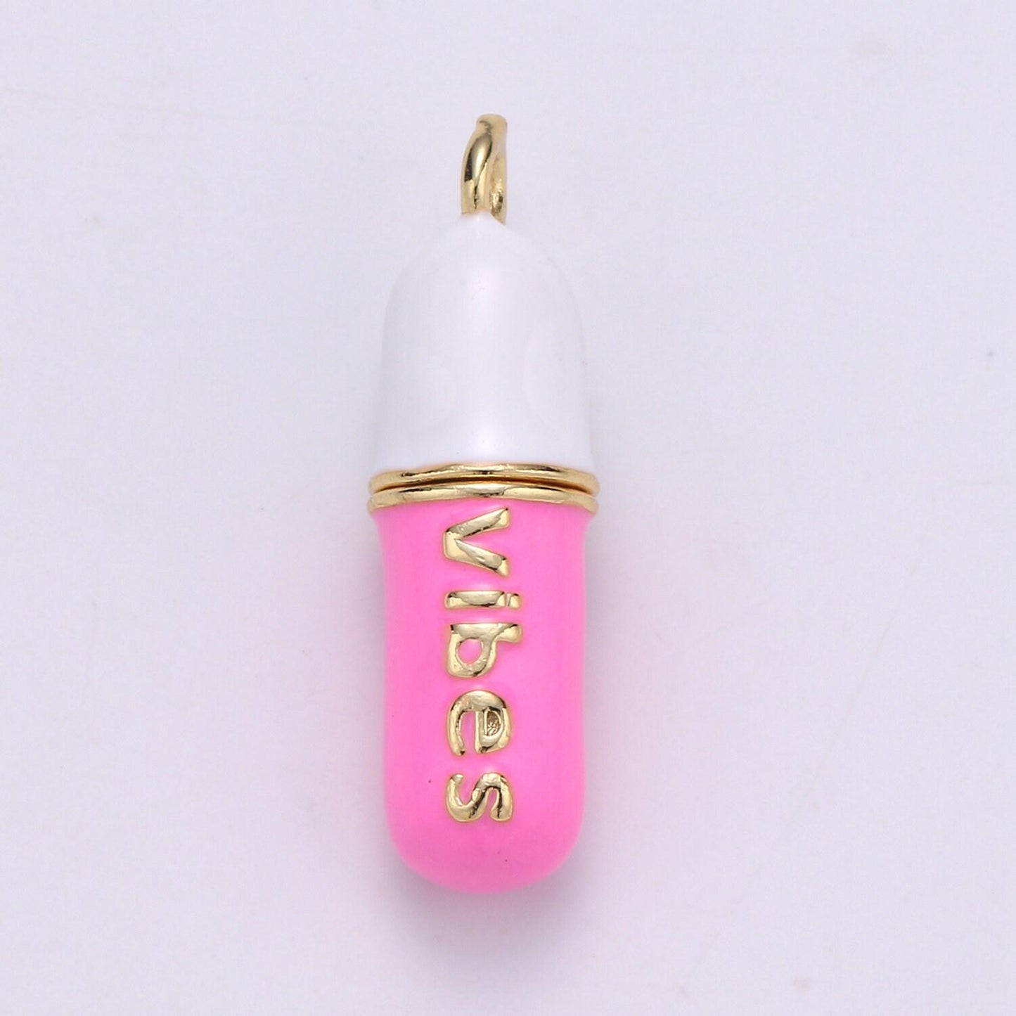 Dainty gold pill bar pendant enamel teal vibes chill charm 24k gold filed pendant 29x8mm for bracelet necklace earring component supply