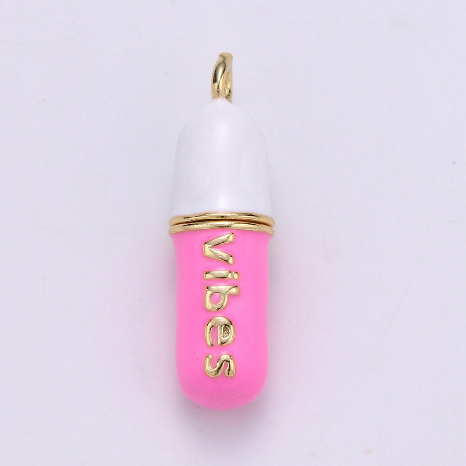 Dainty gold pill bar pendant enamel teal vibes chill charm 24k gold filed pendant 29x8mm for bracelet necklace earring component supply
