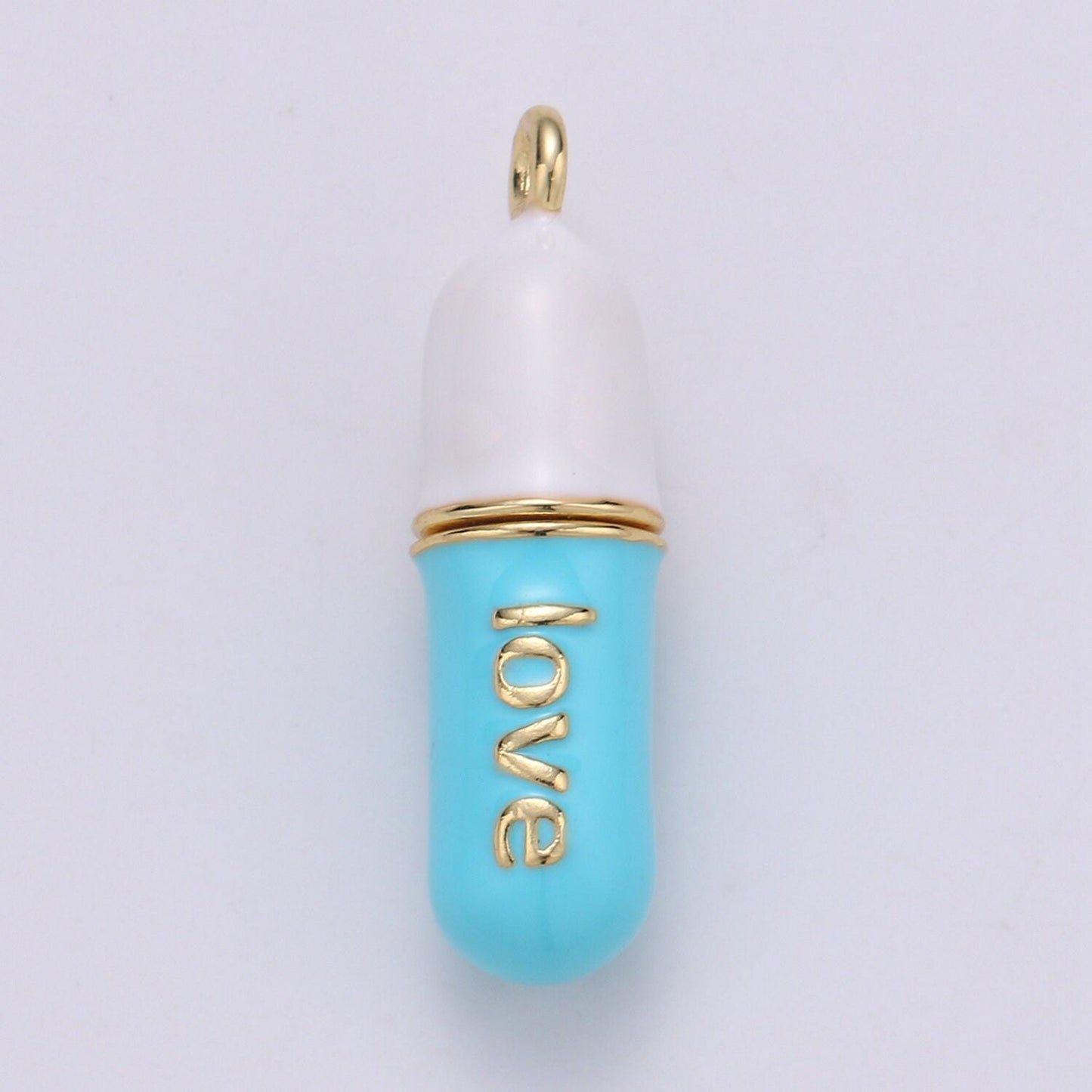 Dainty gold pill bar pendant enamel teal vibes chill charm 24k gold filed pendant 29x8mm for bracelet necklace earring component supply