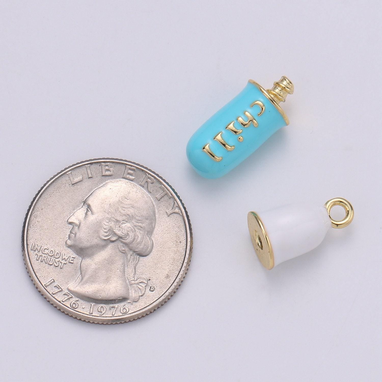 Dainty gold pill bar pendant enamel teal vibes chill charm 24k gold filed pendant 29x8mm for bracelet necklace earring component supply