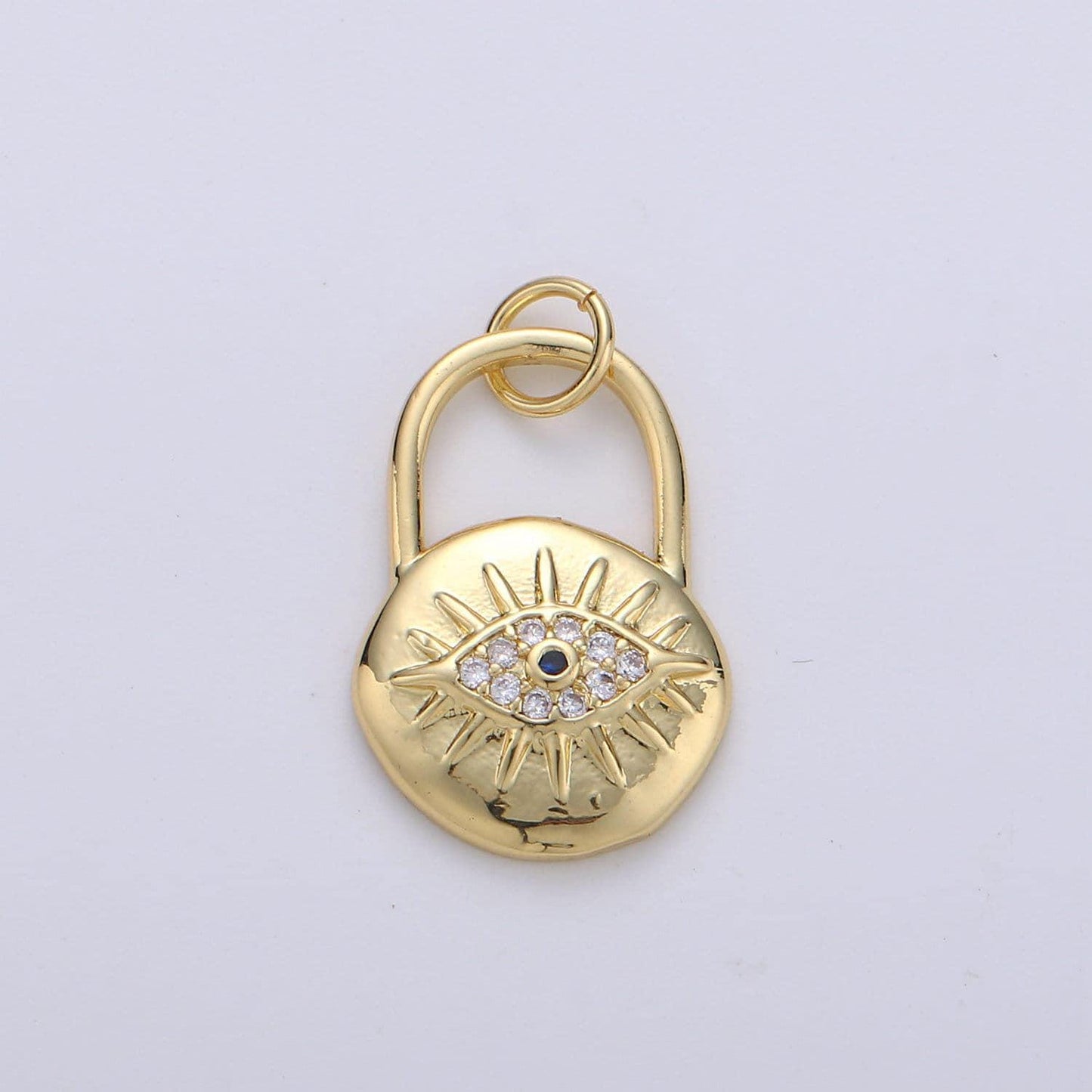 Gold padlock pendant charm with cz• 23x12mm •24kgold sparkly cubic zirconia cz evil eye charm small charm for necklace bracelet, 1266