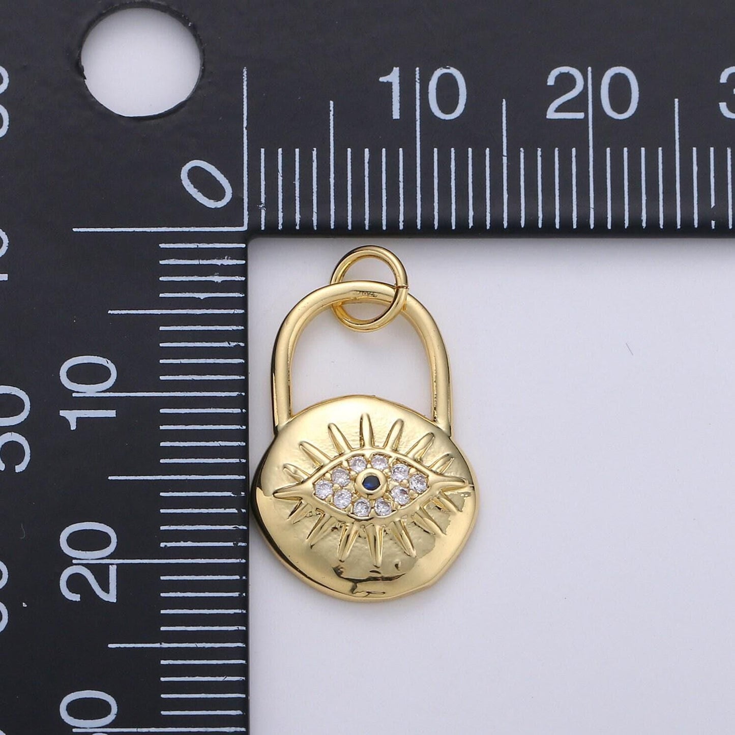 Gold padlock pendant charm with cz• 23x12mm •24kgold sparkly cubic zirconia cz evil eye charm small charm for necklace bracelet, 1266