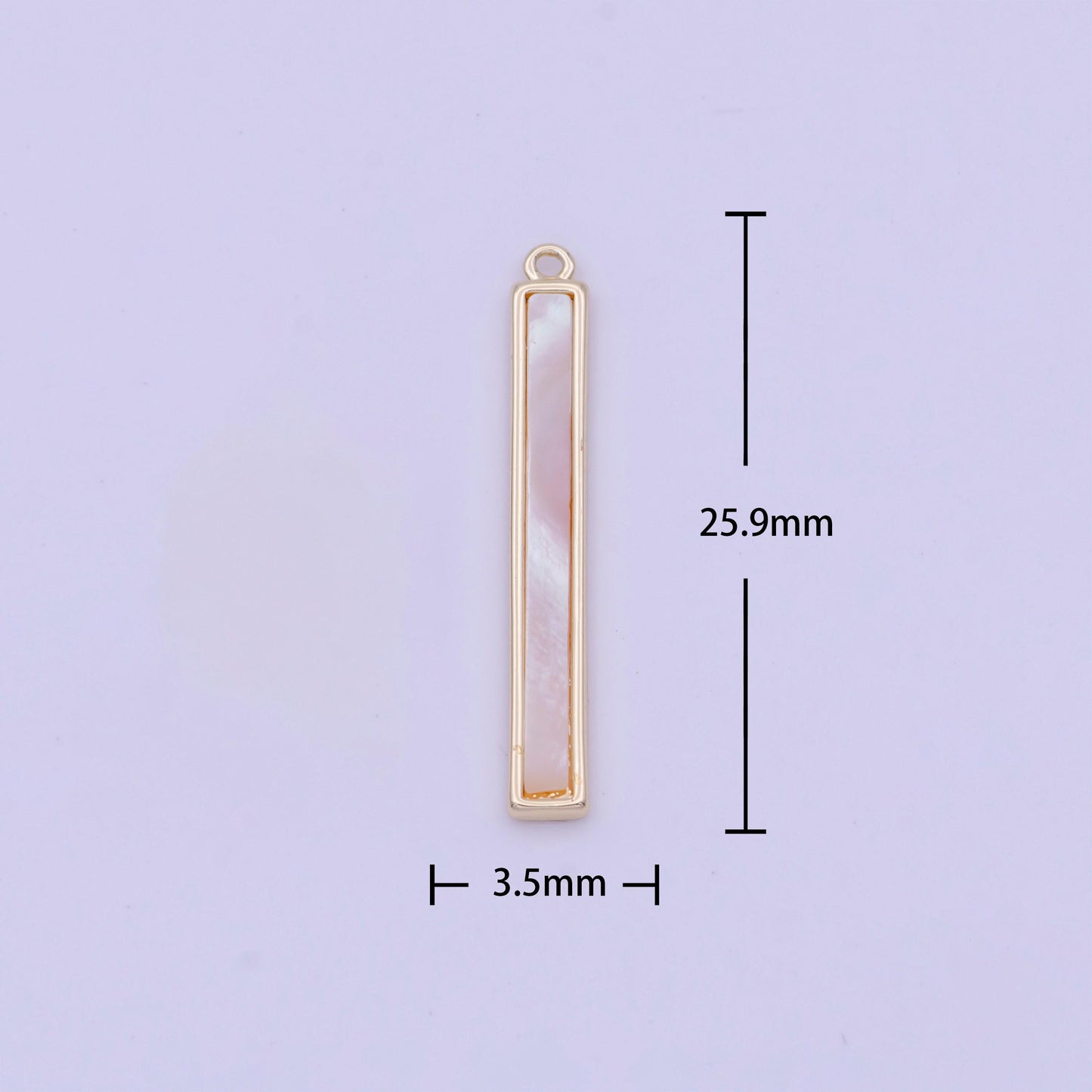 Long rectangle mother of pearl charm 25.7x3.4mm gold plated thin rectangle pearl charm for minimalist jewelry d-154