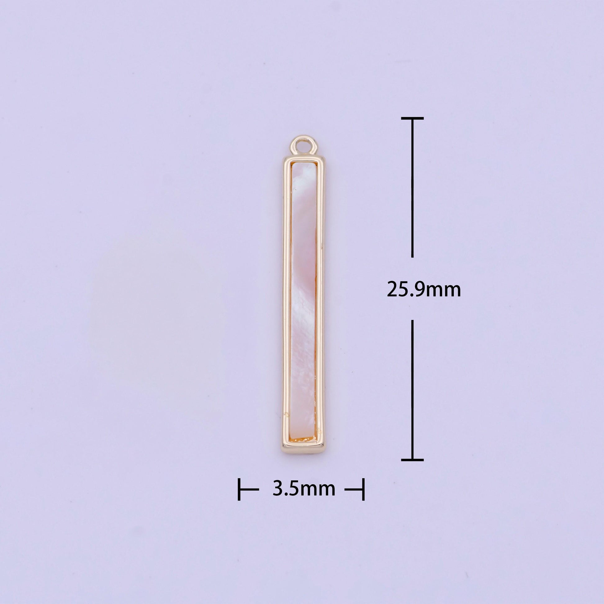 Long rectangle mother of pearl charm 25.7x3.4mm gold plated thin rectangle pearl charm for minimalist jewelry d-154
