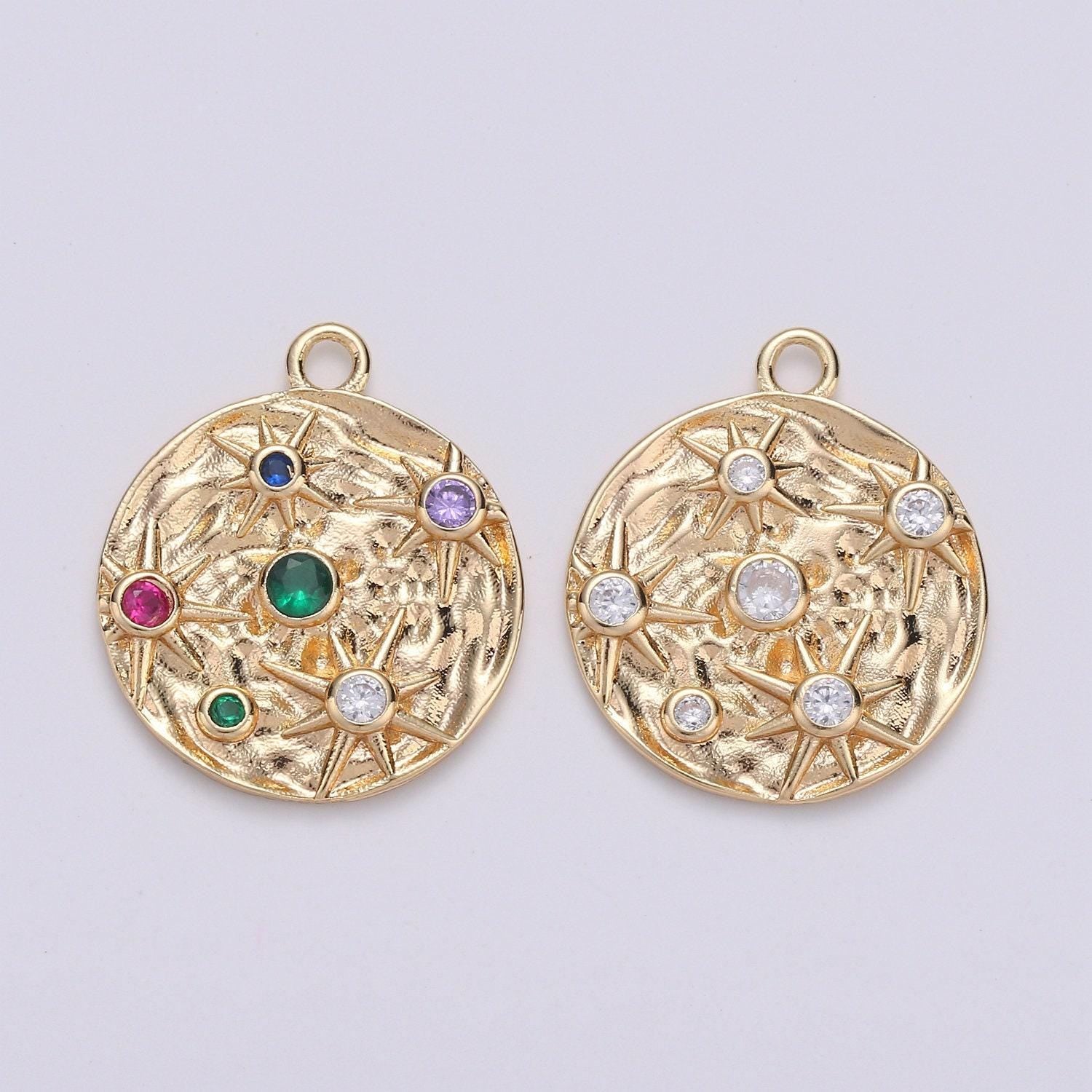 1pc 14k gold micro pave cz star in the galaxy charm, pounded pendant charm, rainbow cubic zirconia, atlas charm
