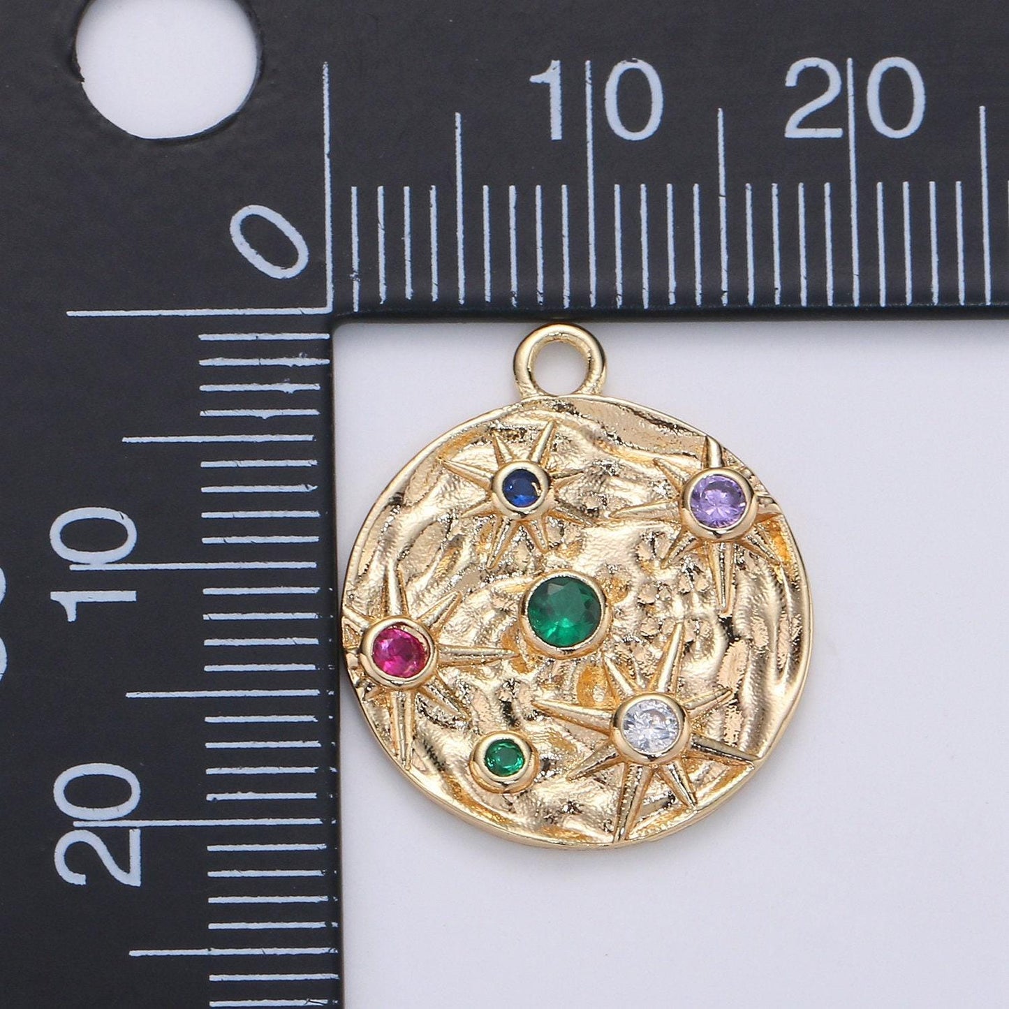 1pc 14k gold micro pave cz star in the galaxy charm, pounded pendant charm, rainbow cubic zirconia, atlas charm