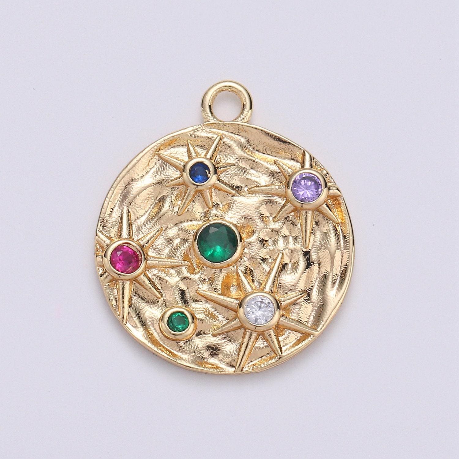 1pc 14k gold micro pave cz star in the galaxy charm, pounded pendant charm, rainbow cubic zirconia, atlas charm
